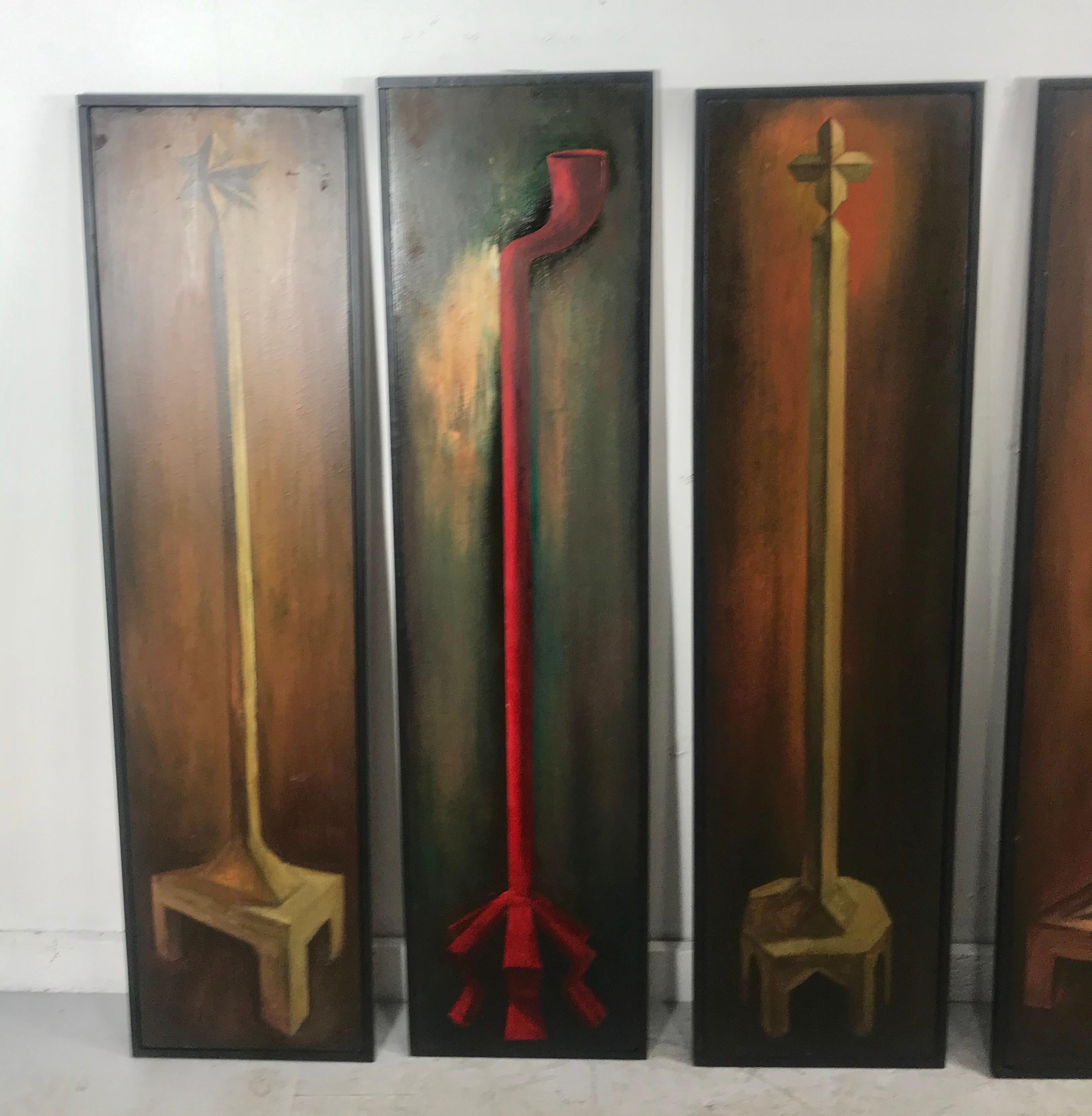 Set of 6 Modernist Folk Art Oil on Wood Paintings Hand Executed by Endi Poskovic For Sale 11