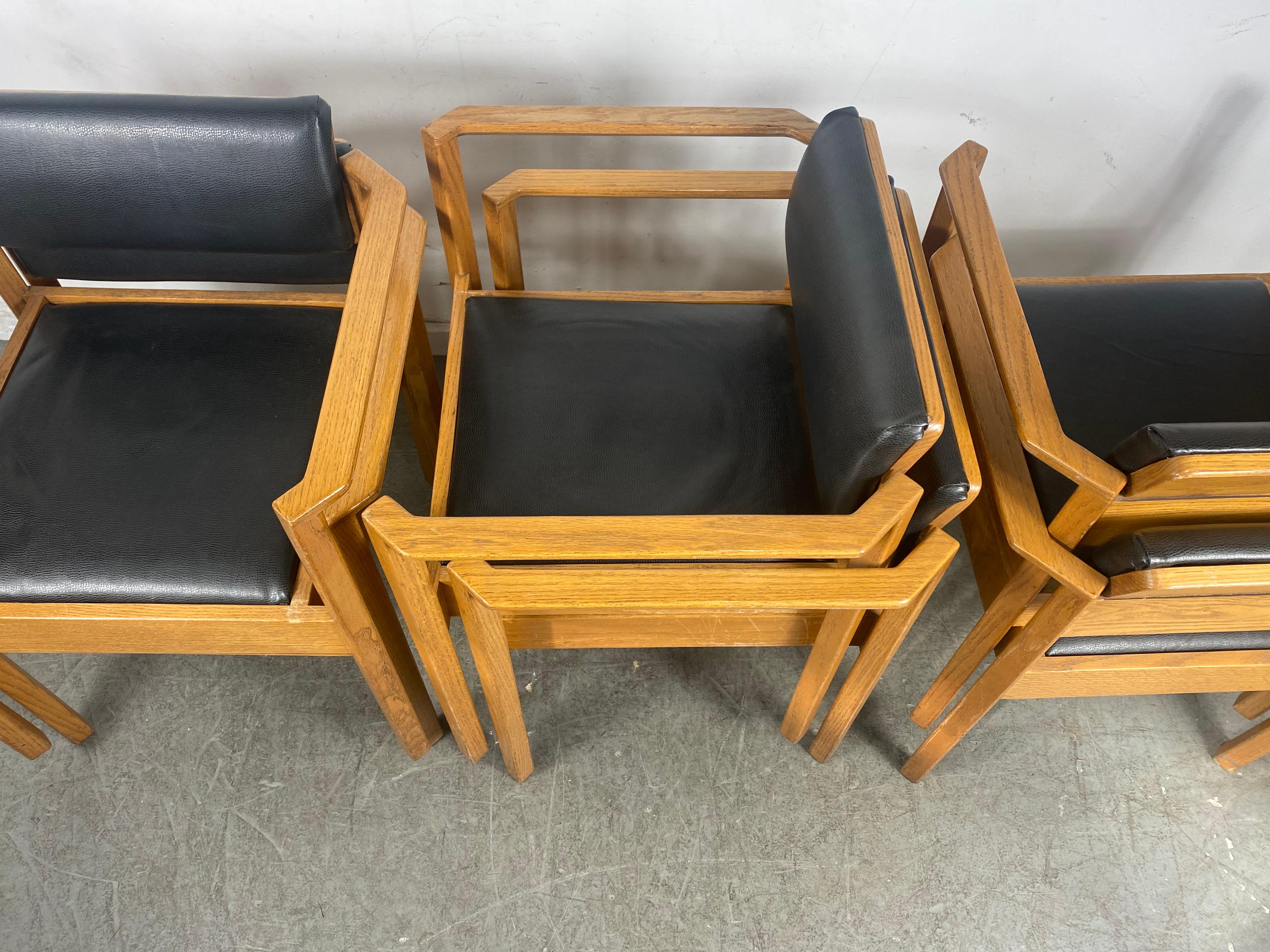 Set 6 Modernist Oak and Leather Stacking/Dining Chairs After Frank Lloyd Wright 7