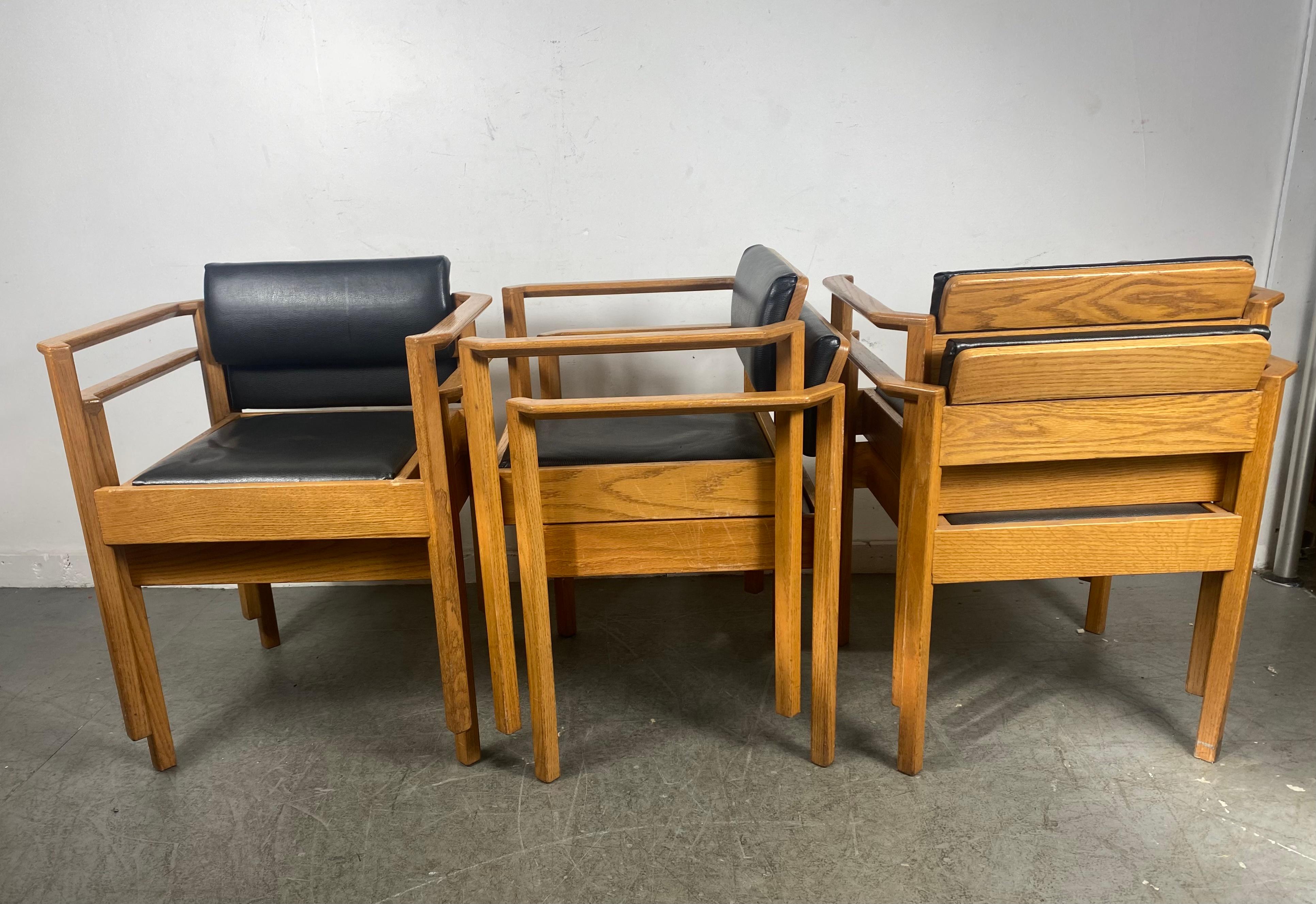 Set 6 Modernist Oak and Leather Stacking/Dining Chairs After Frank Lloyd Wright 8