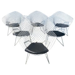 Ensemble de 6 chaises modernistes en maille de fil métallique et diamants, Harry Bertoia pour Knoll