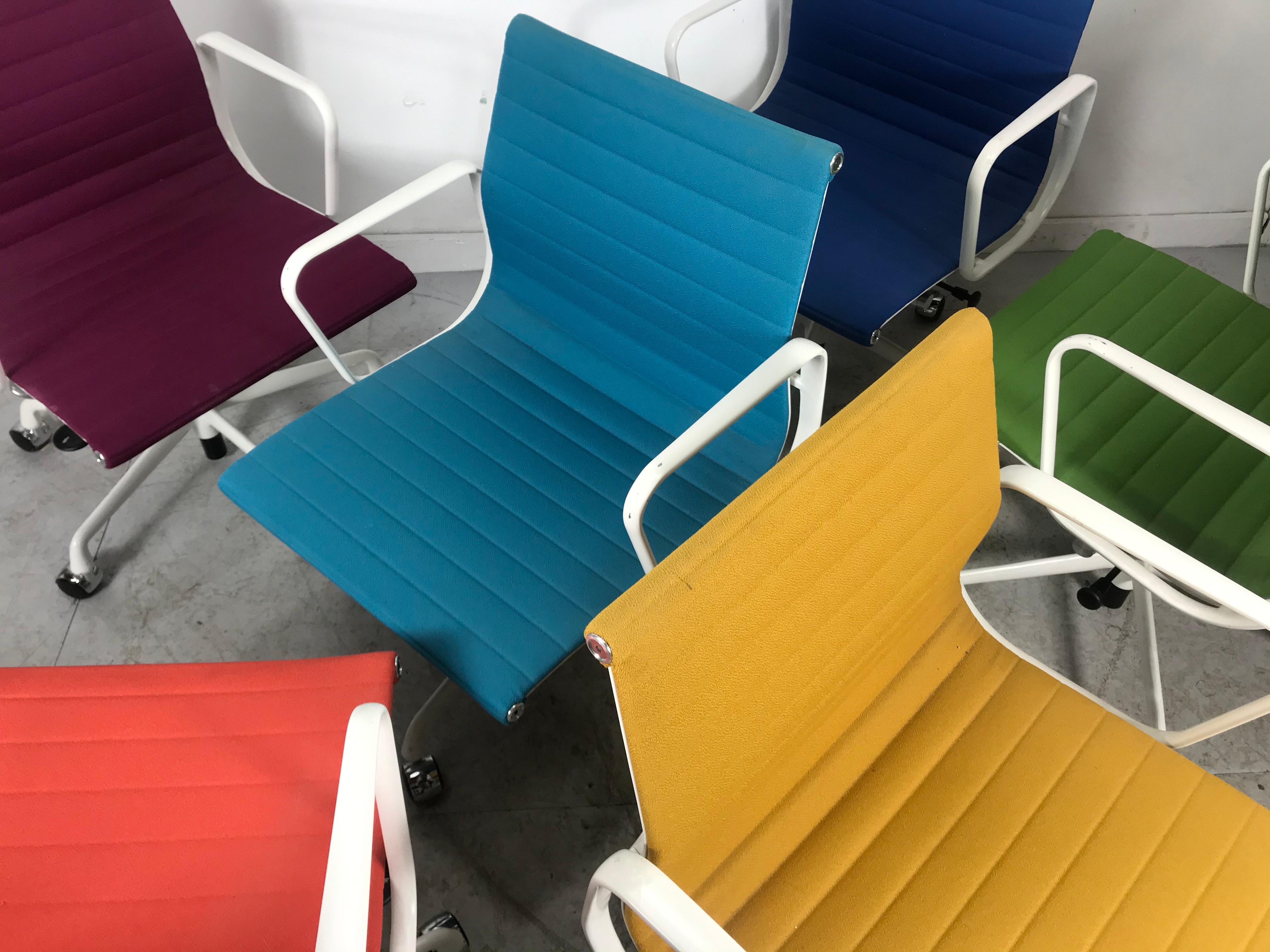 Set 6 Multi-Color Charles Eames Aluminum Group Armchairs, Tilt Swivel 1