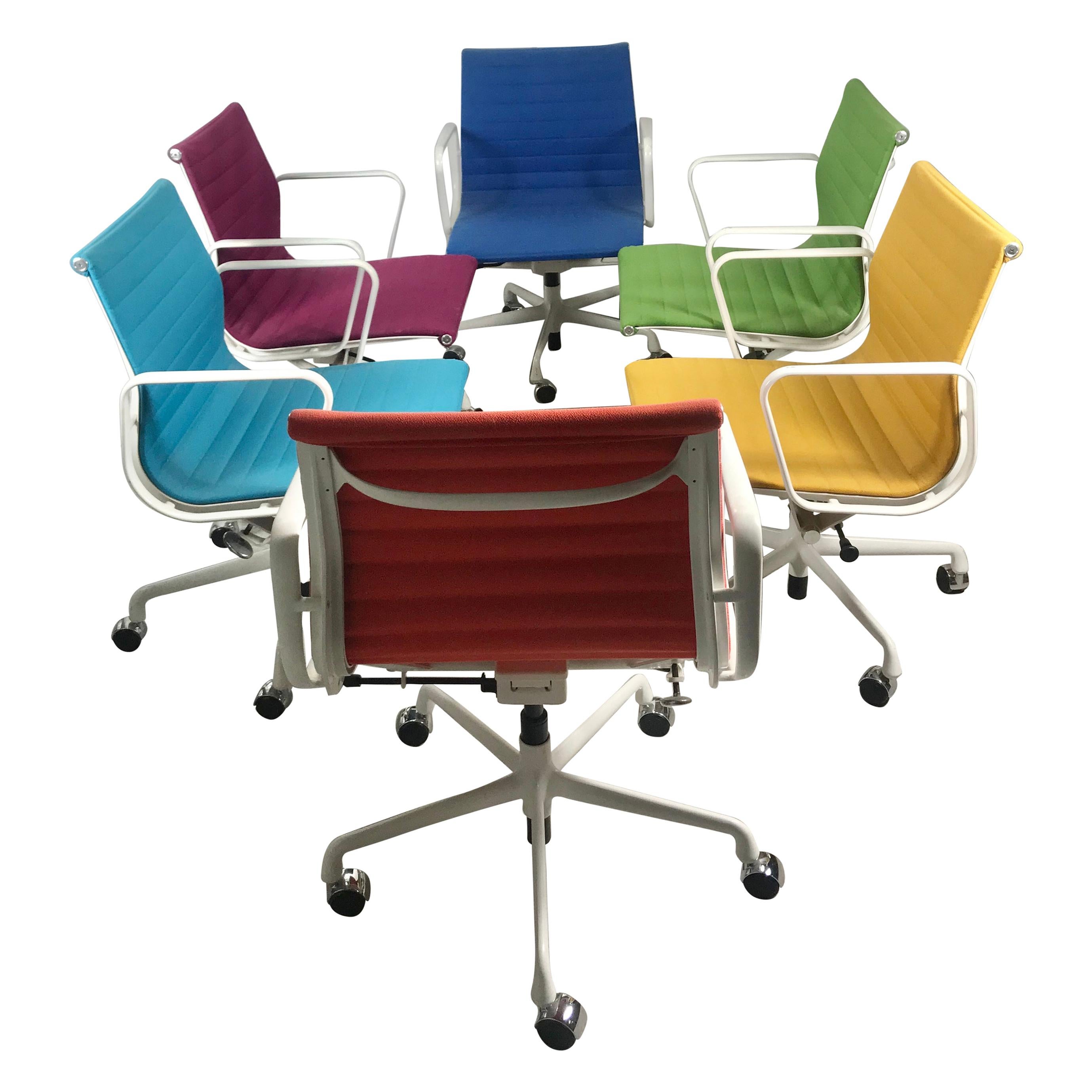 Set 6 Multi-Color Charles Eames Aluminum Group Armchairs, Tilt Swivel