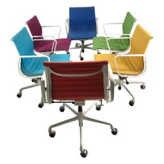 Set 6 Multi-Color Charles Eames Aluminum Group Armchairs, Tilt Swivel