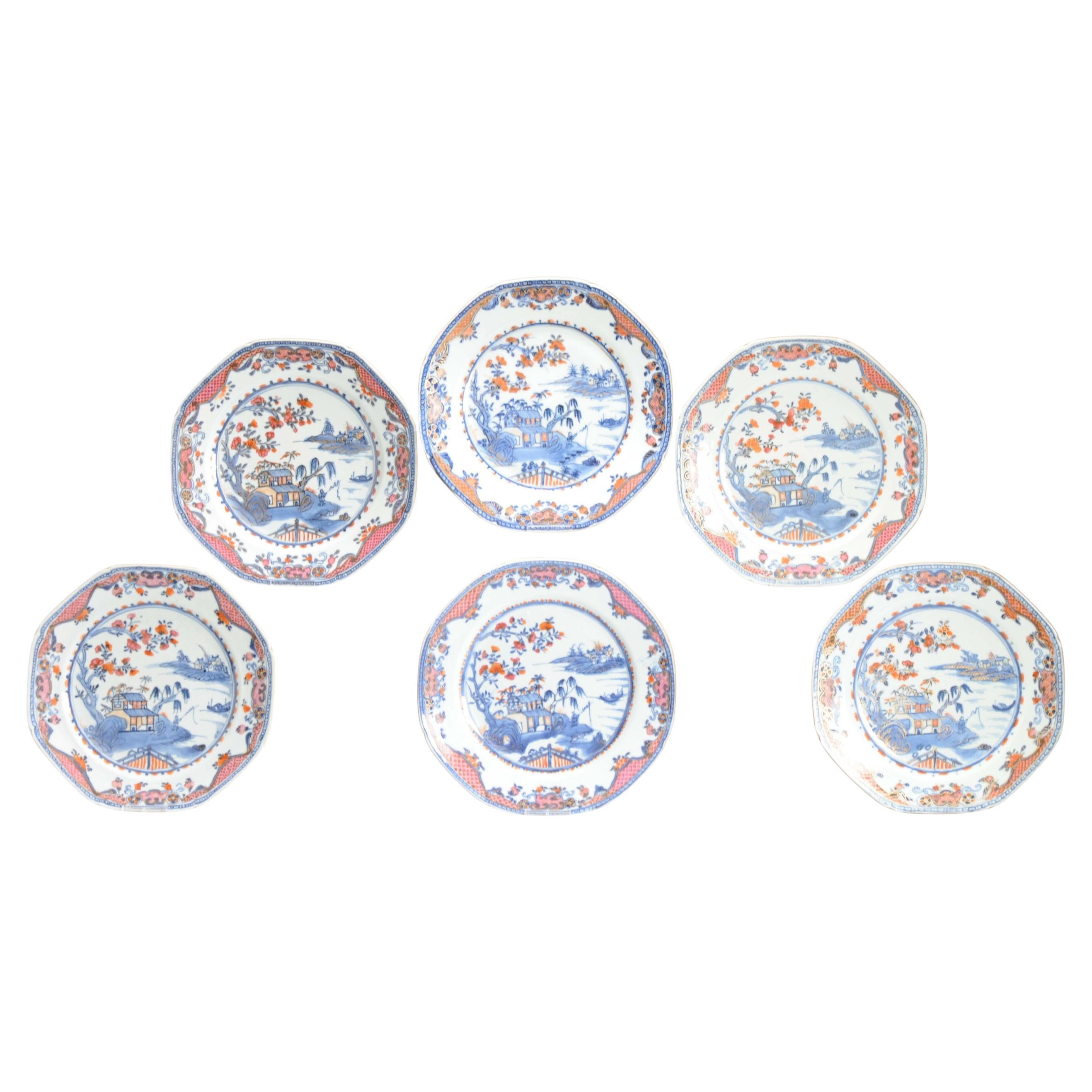 Set di 6 piatti di alto livello in porcellana cinese Imari del 17° secolo A.I.C. in vendita