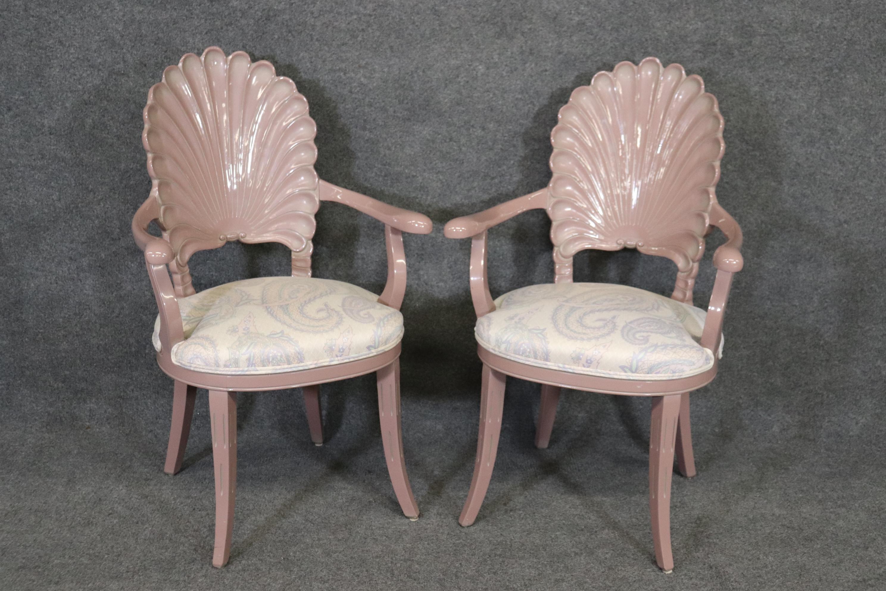 Hollywood Regency Set 6 Paint Decorated Serge Roche Style Grotto Shell Dining Chairs