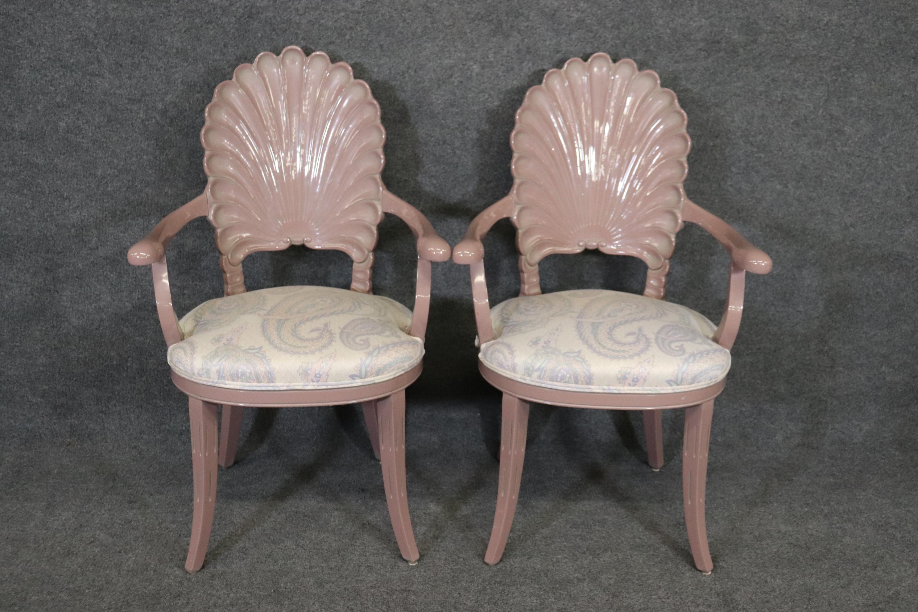 Set 6 Paint Decorated Serge Roche Style Grotto Shell Dining Chairs In Good Condition In Swedesboro, NJ
