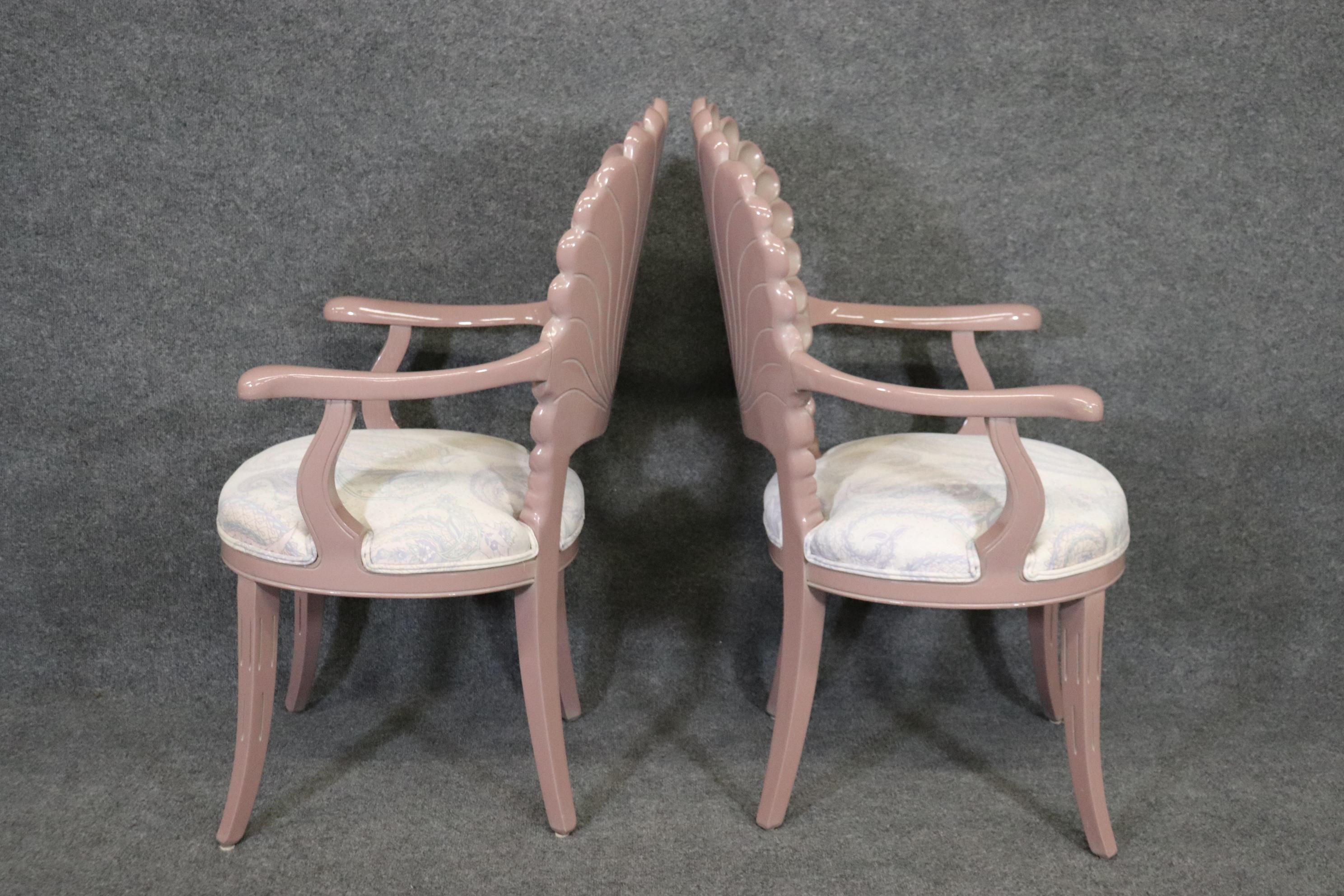 Late 20th Century Set 6 Paint Decorated Serge Roche Style Grotto Shell Dining Chairs