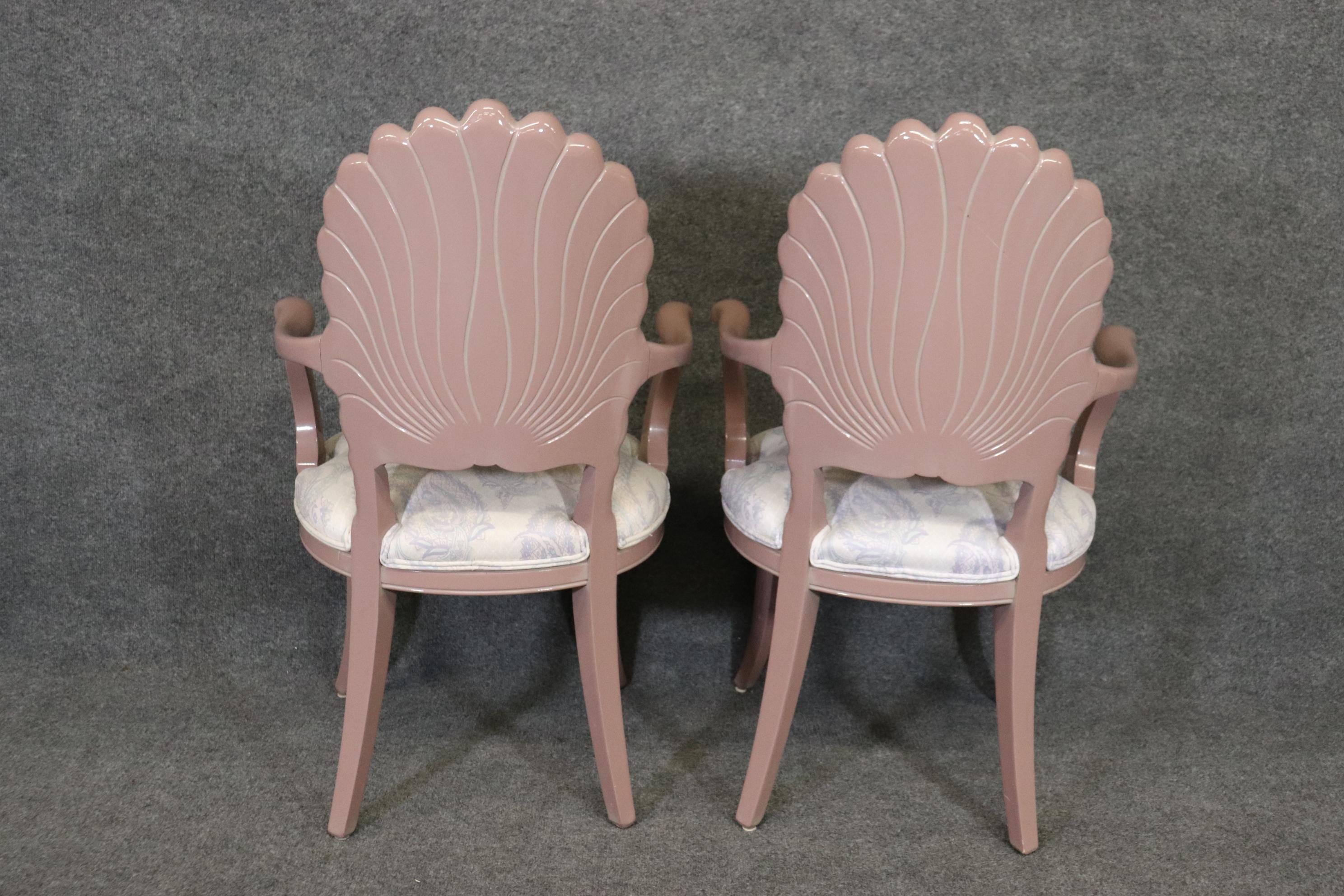 Walnut Set 6 Paint Decorated Serge Roche Style Grotto Shell Dining Chairs