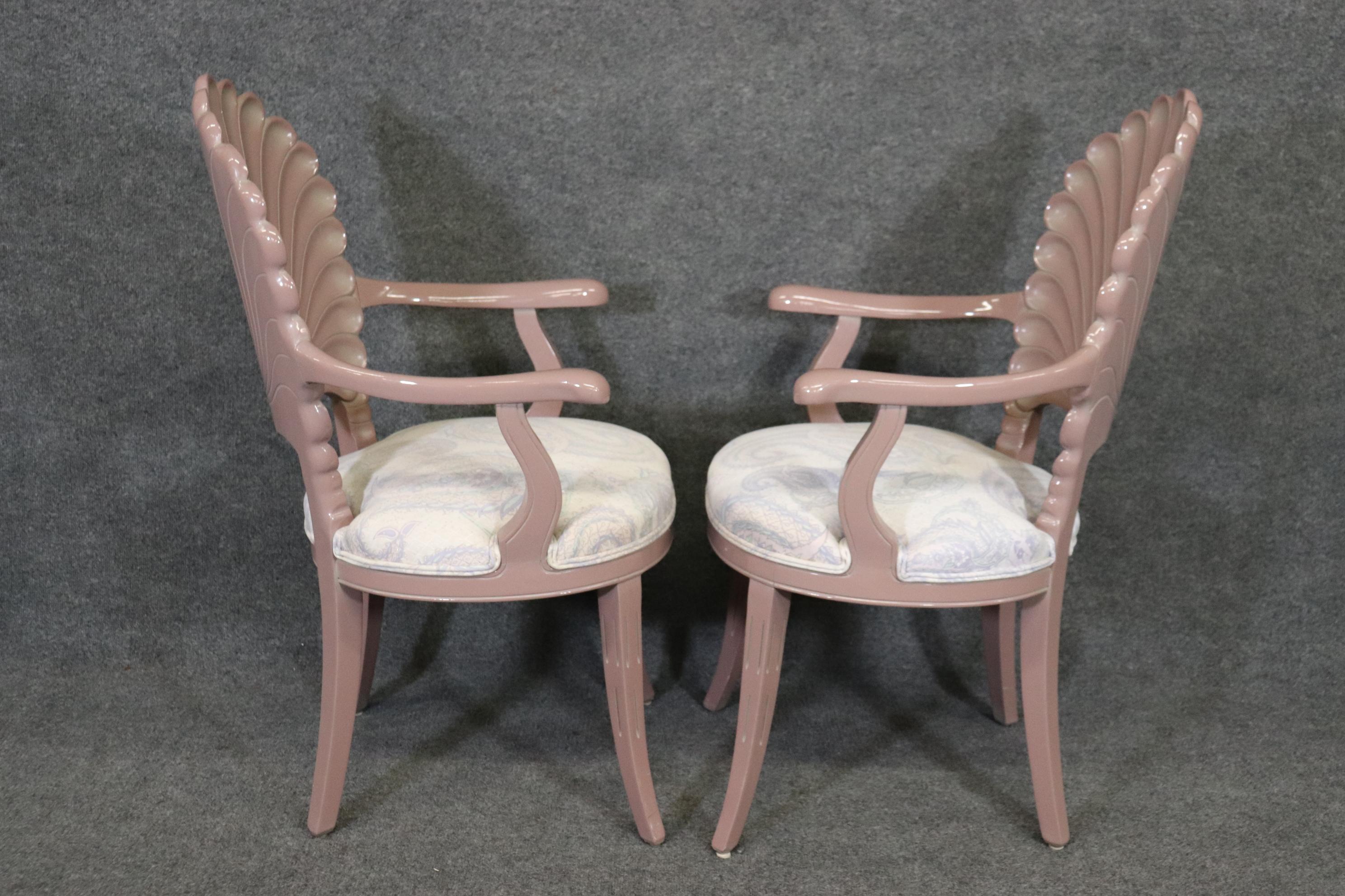 Set 6 Paint Decorated Serge Roche Style Grotto Shell Dining Chairs 1