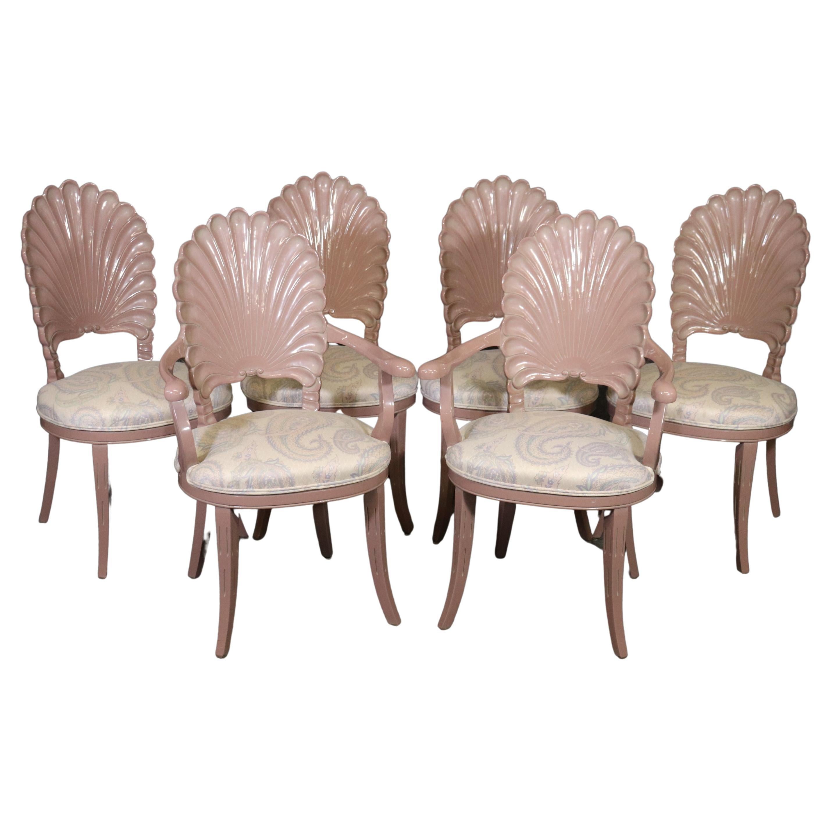 Set 6 Paint Decorated Serge Roche Style Grotto Shell Dining Chairs