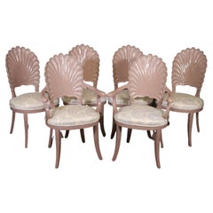 Set 6 Paint Decorated Serge Roche Style Grotto Shell Dining Chairs