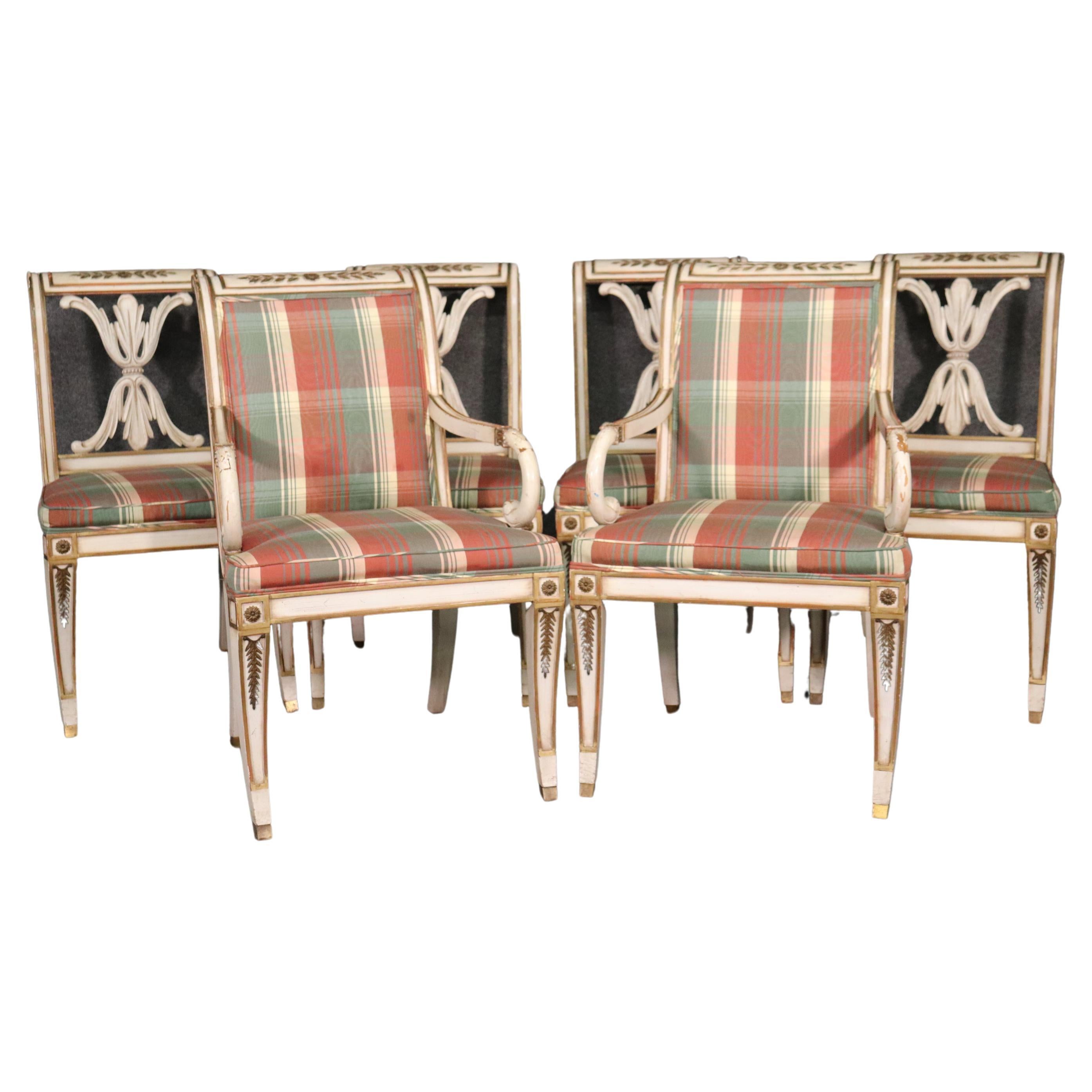 Set 6 Painted Bronze Ormolu Mounted Carved French Empire Style Dining Chairs