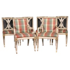 Set 6 Painted Bronze Ormolu Mounted Carved French Empire Style Dining Chairs