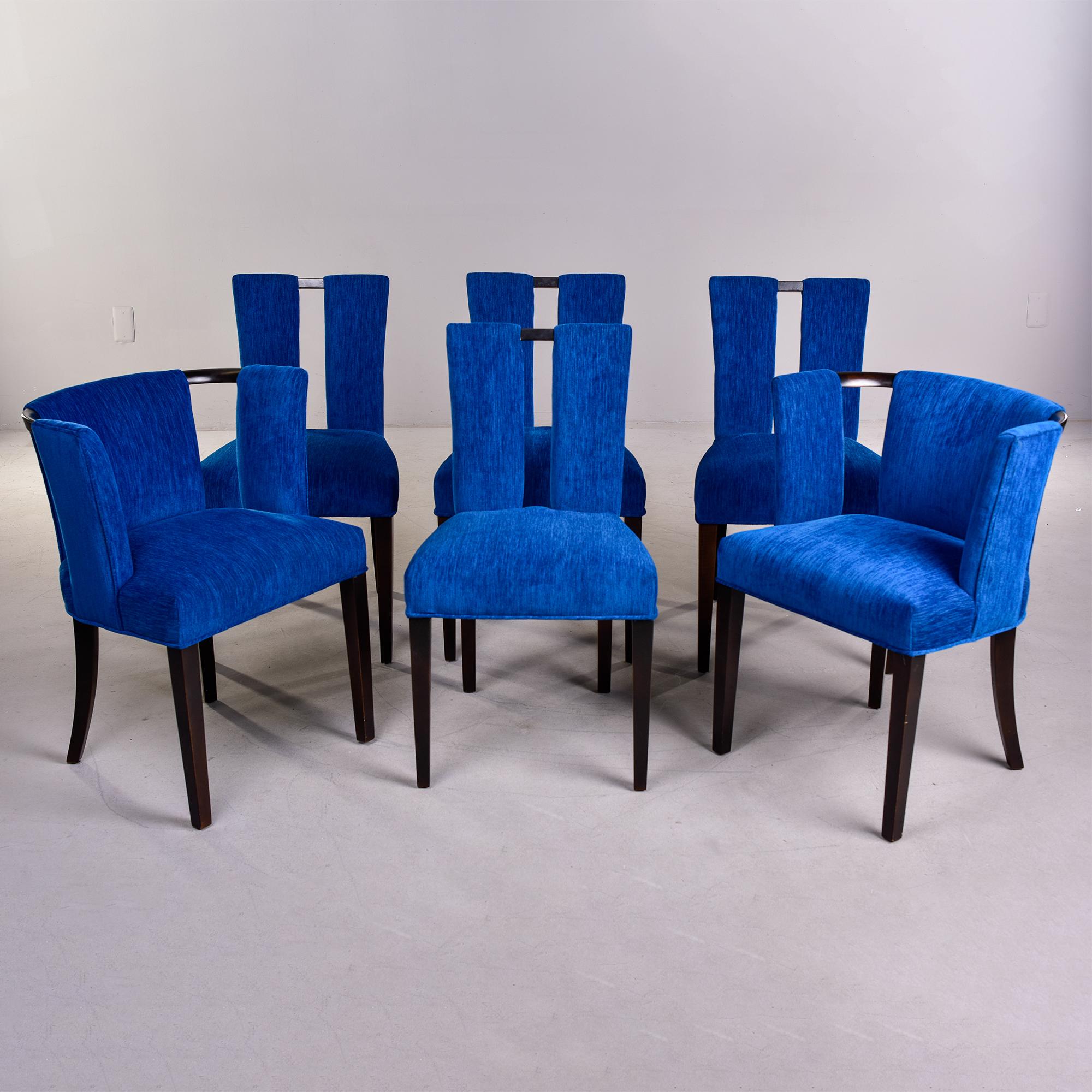 Ensemble de 6 chaises de salle à manger de style Paul Frankl du milieu du siècle dernier, à 2 bras et 4 côtés, avec tissu neuf en vente 7