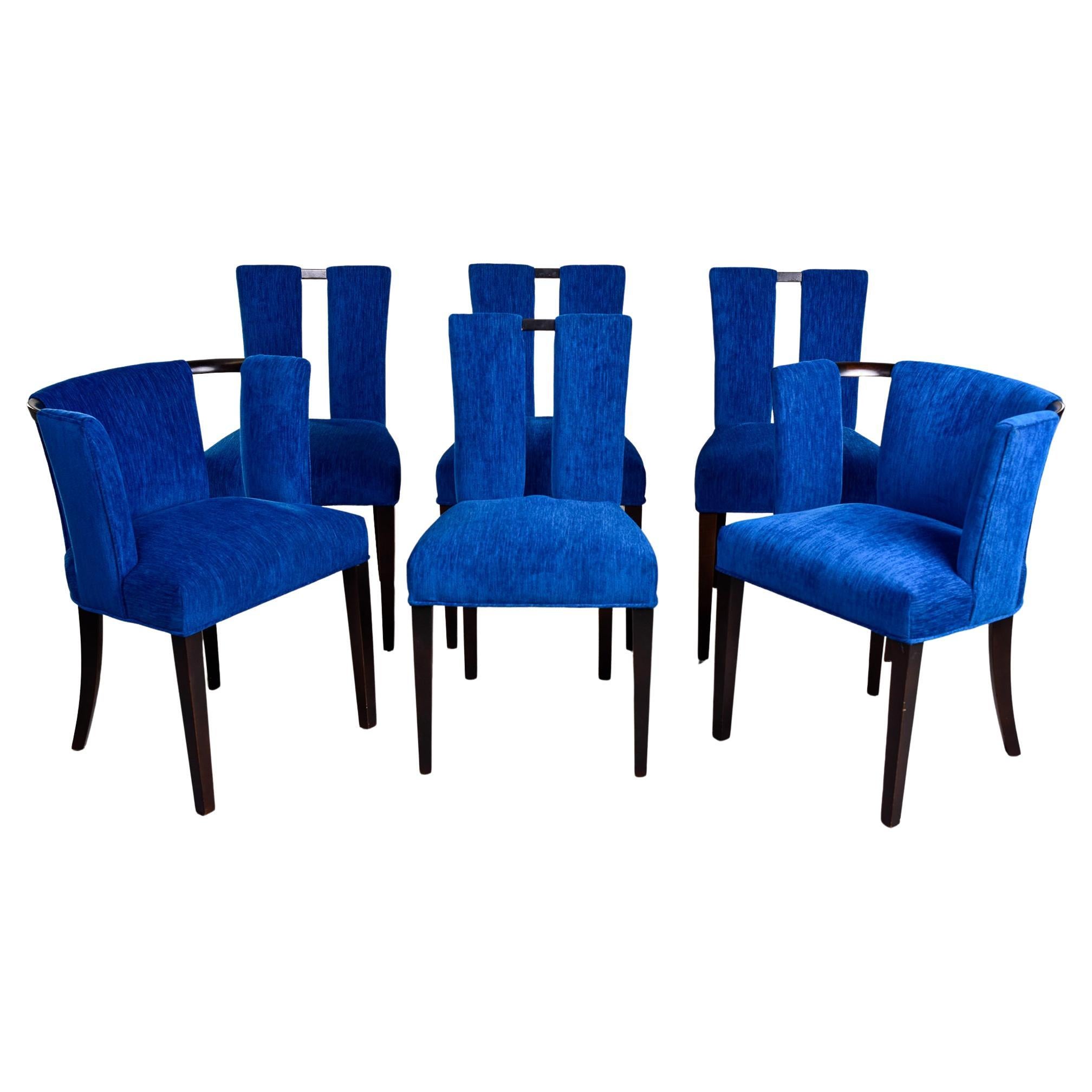 Ensemble de 6 chaises de salle à manger de style Paul Frankl du milieu du siècle dernier, à 2 bras et 4 côtés, avec tissu neuf en vente
