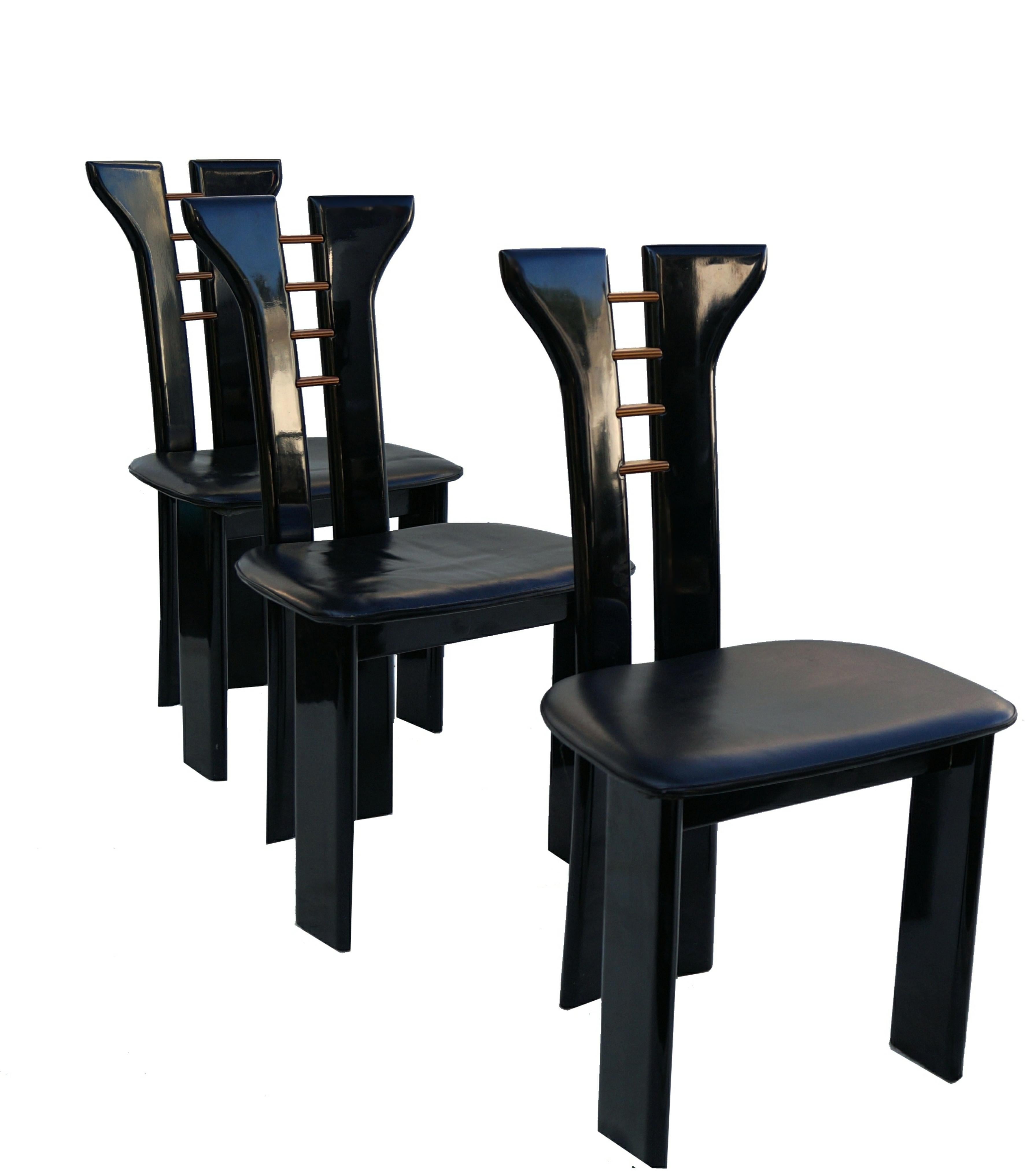 Modern Set 6 Pierre Cardin Roche Bobois Italian Black Lacquer Dining Conference Chairs