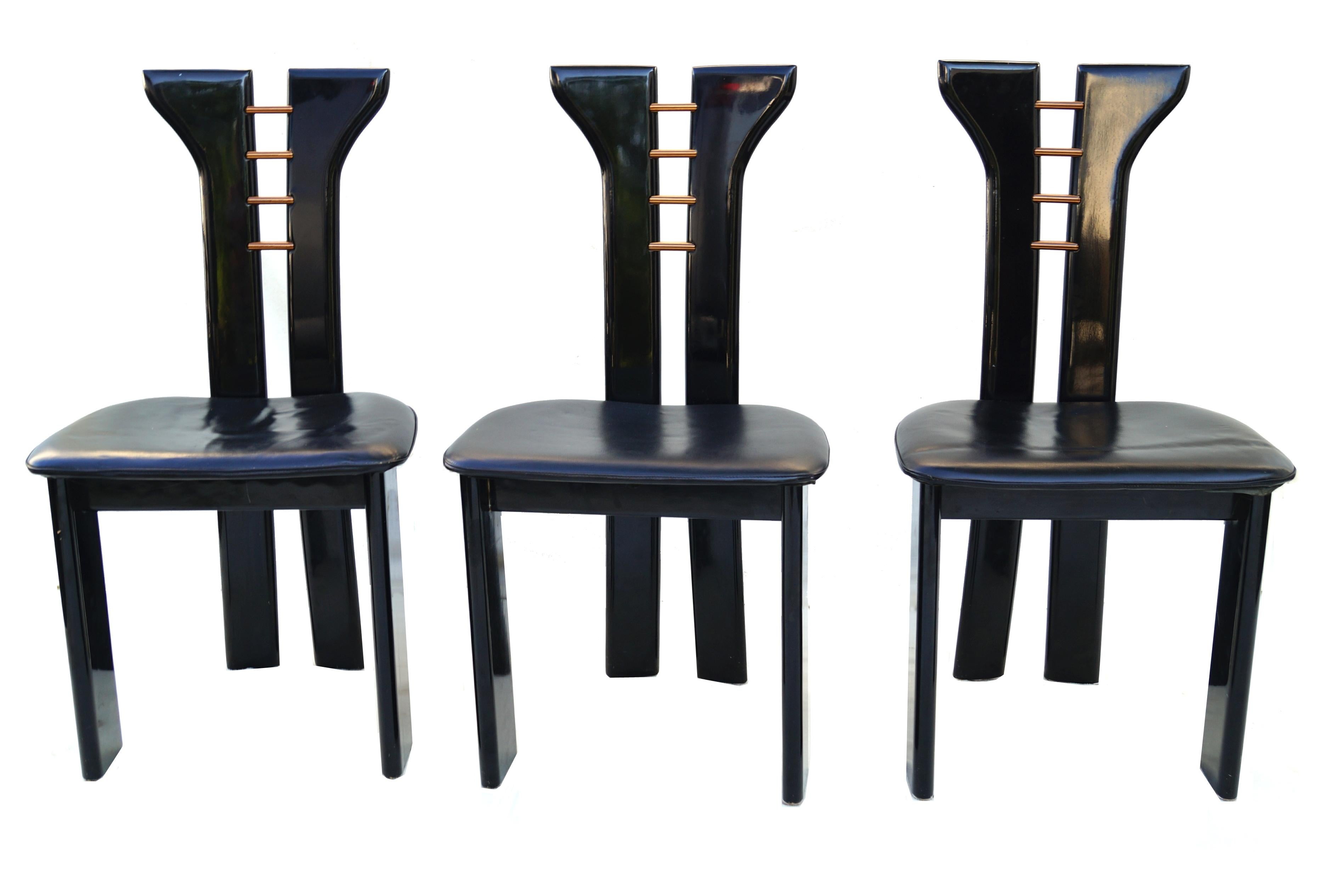 Lacquered Set 6 Pierre Cardin Roche Bobois Italian Black Lacquer Dining Conference Chairs