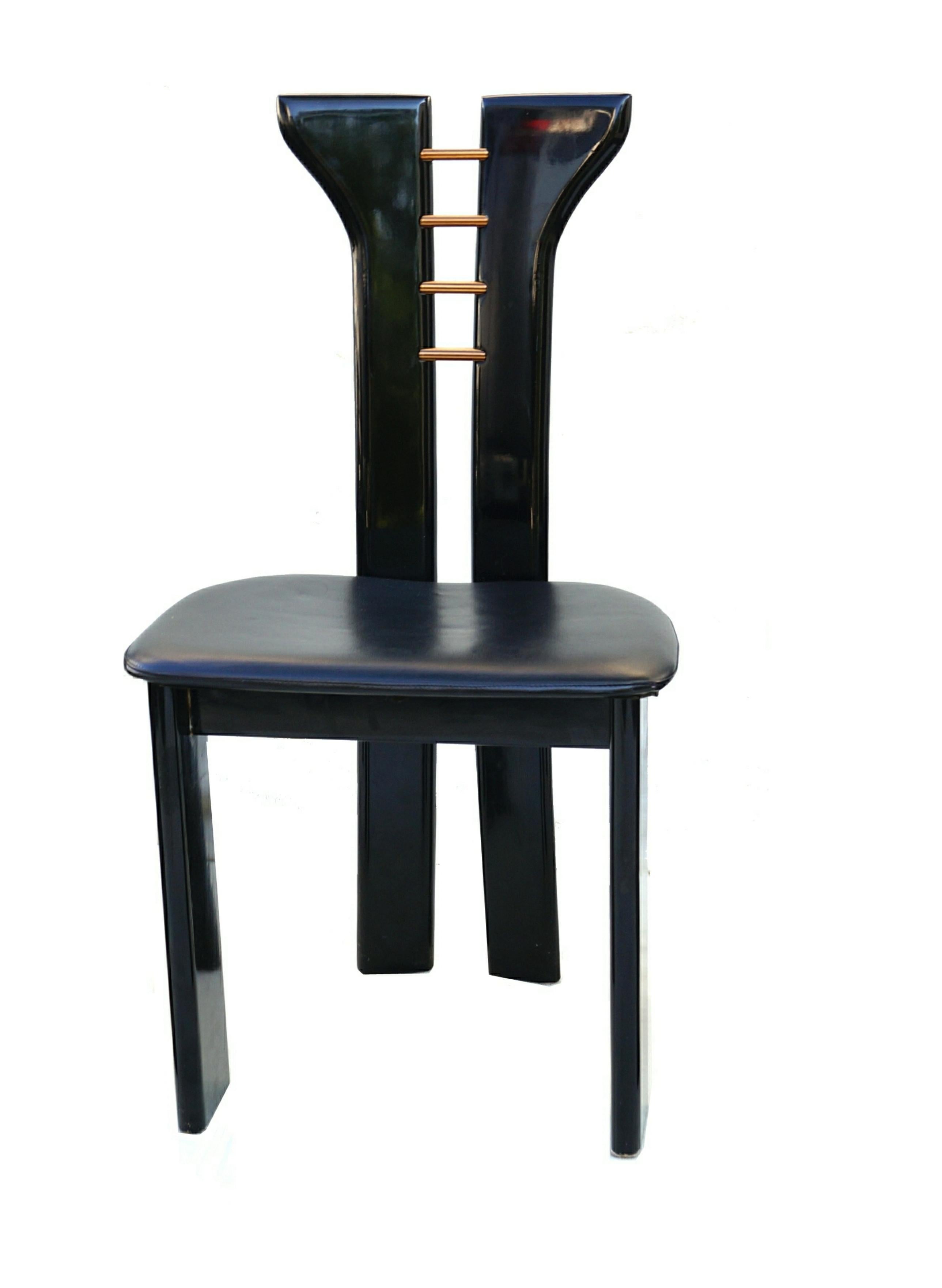 Set 6 Pierre Cardin Roche Bobois Italian Black Lacquer Dining Conference Chairs In Good Condition In Wayne, NJ