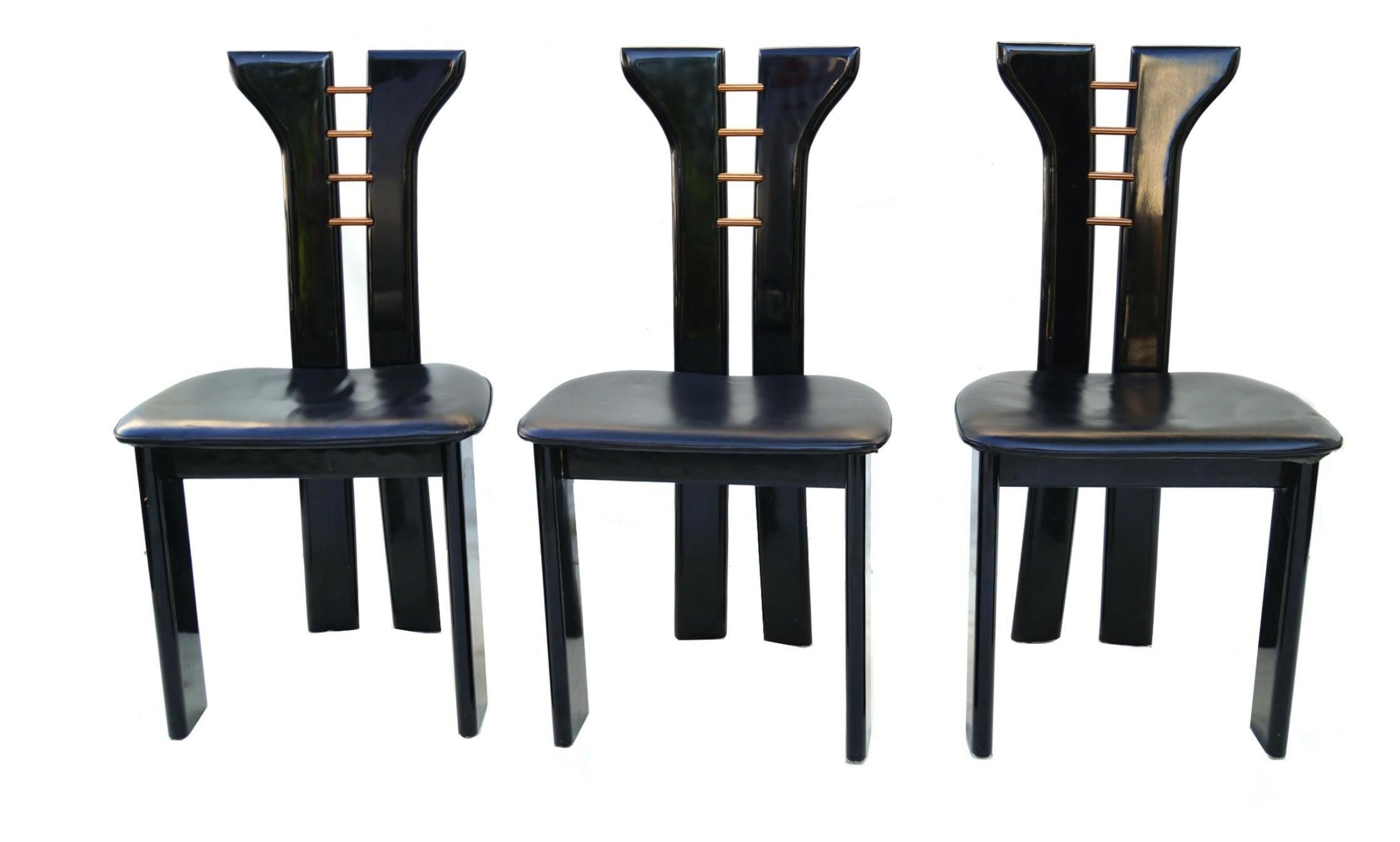 6 Pierre Cardin Roche Bobois Sillas de conferencia de comedor italianas lacadas en negro Lacado en venta