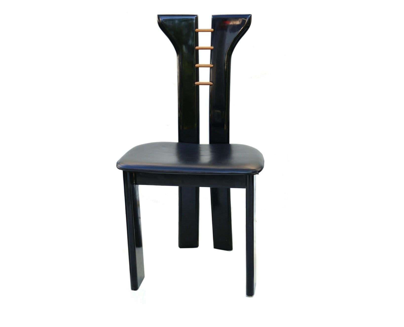 Modern 6 Pierre Cardin Roche Bobois Italian Black Lacquer Dining Room Conference Chairs For Sale