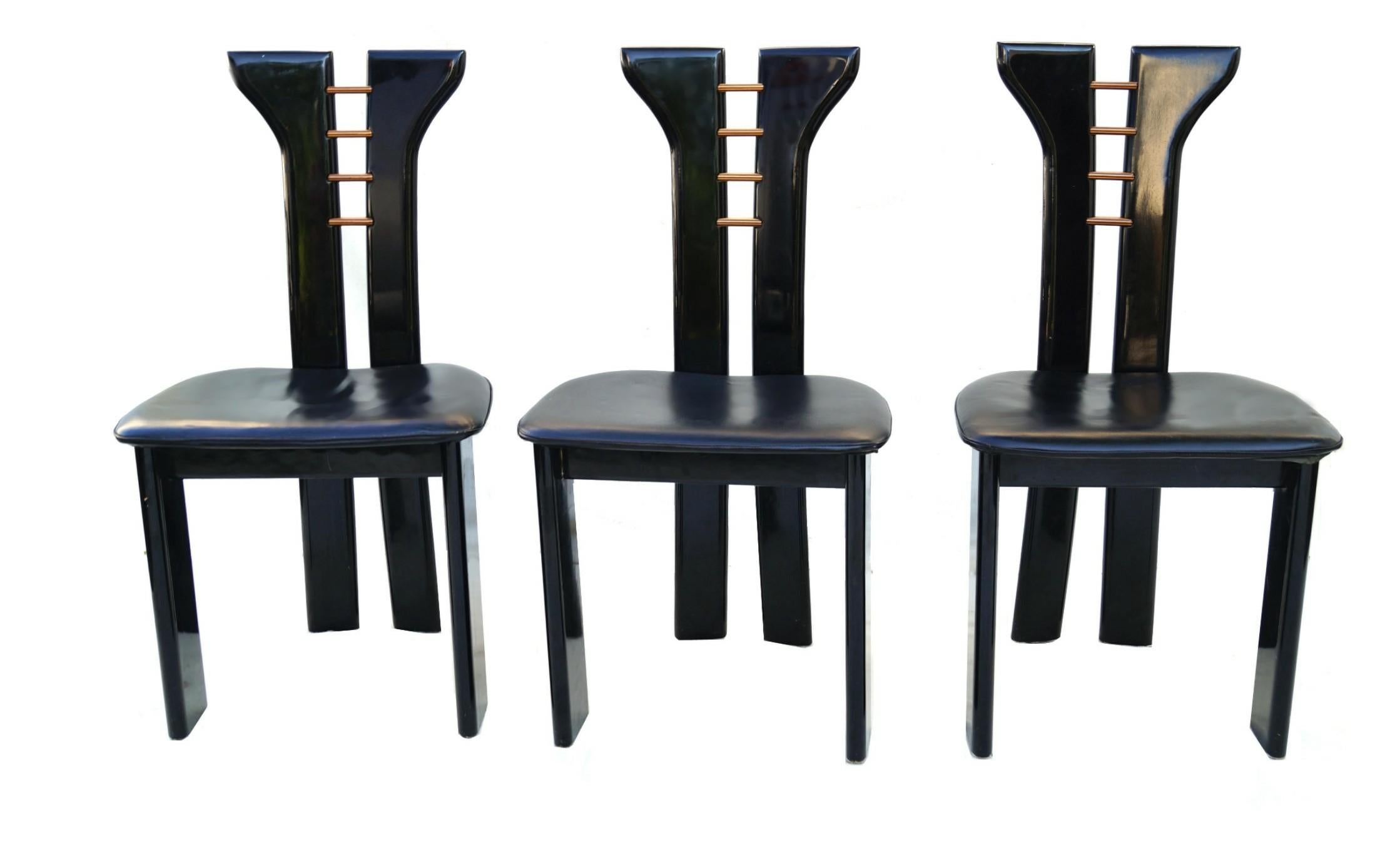 Lacquered 6 Pierre Cardin Roche Bobois Italian Black Lacquer Dining Room Conference Chairs For Sale