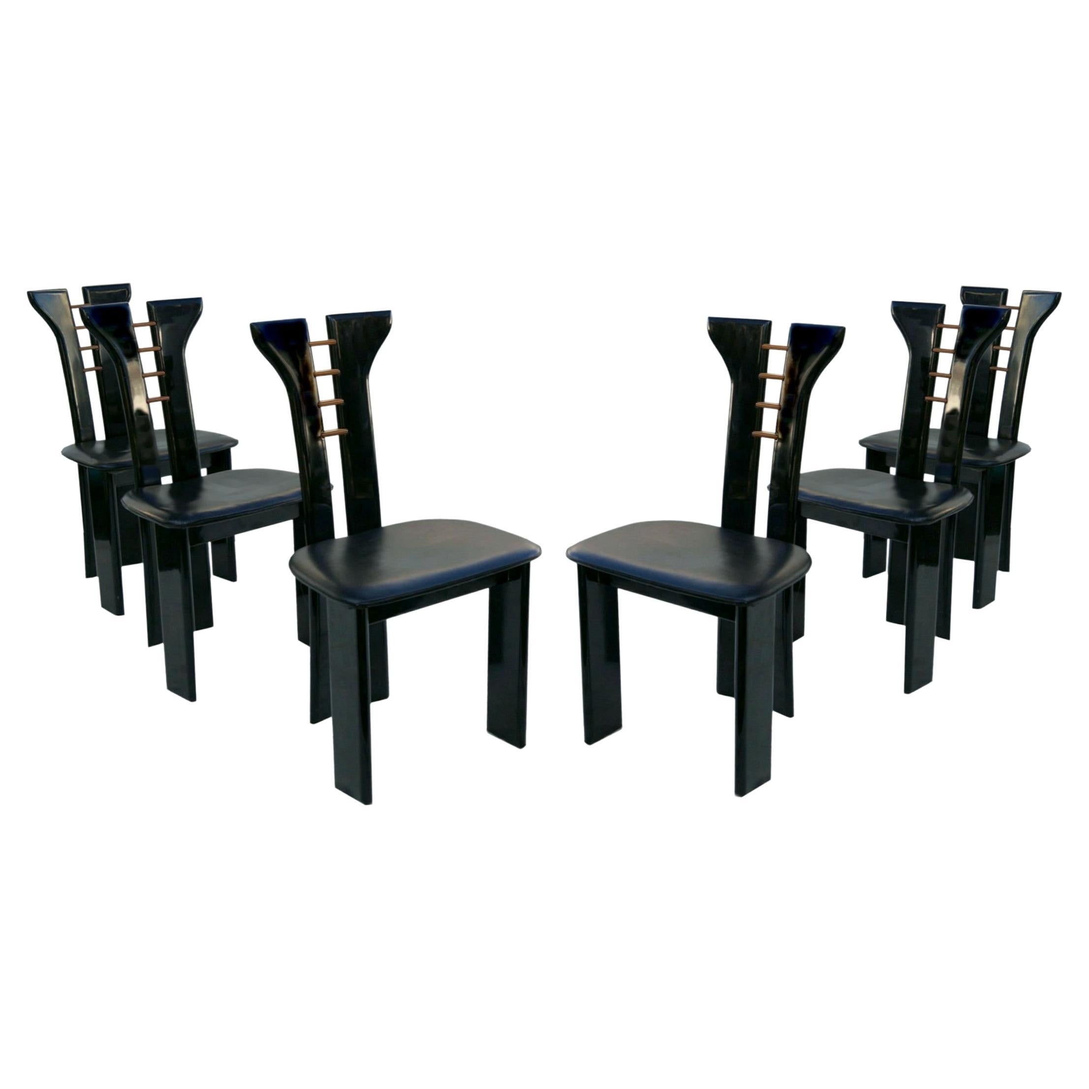 6 Pierre Cardin Roche Bobois Italian Black Lacquer Dining Room Conference Chairs