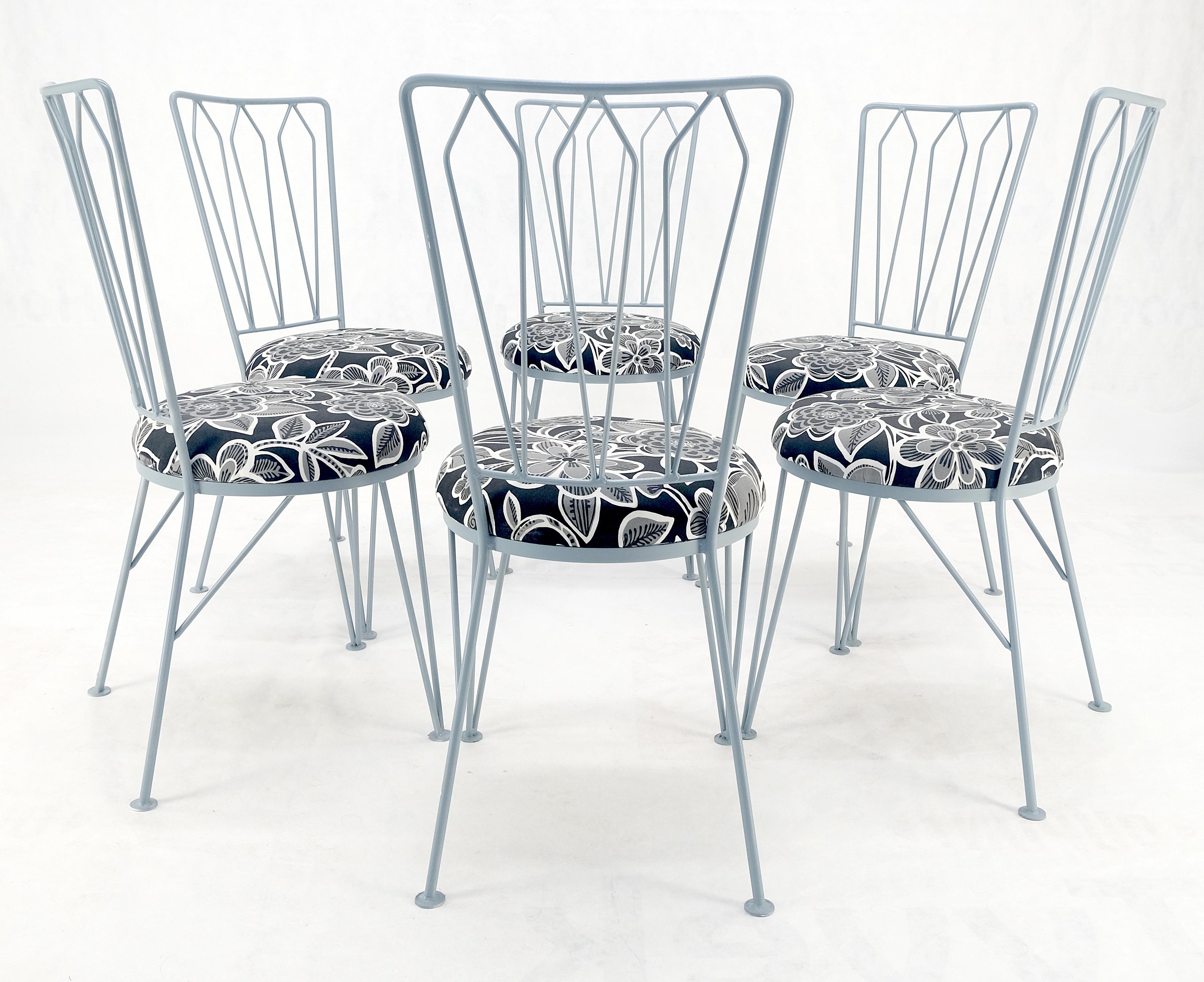 Mid-Century Modern Set 6 Redone Woodard Mid Century Modern Steel Dining Chairs New Upholstery MINT For Sale