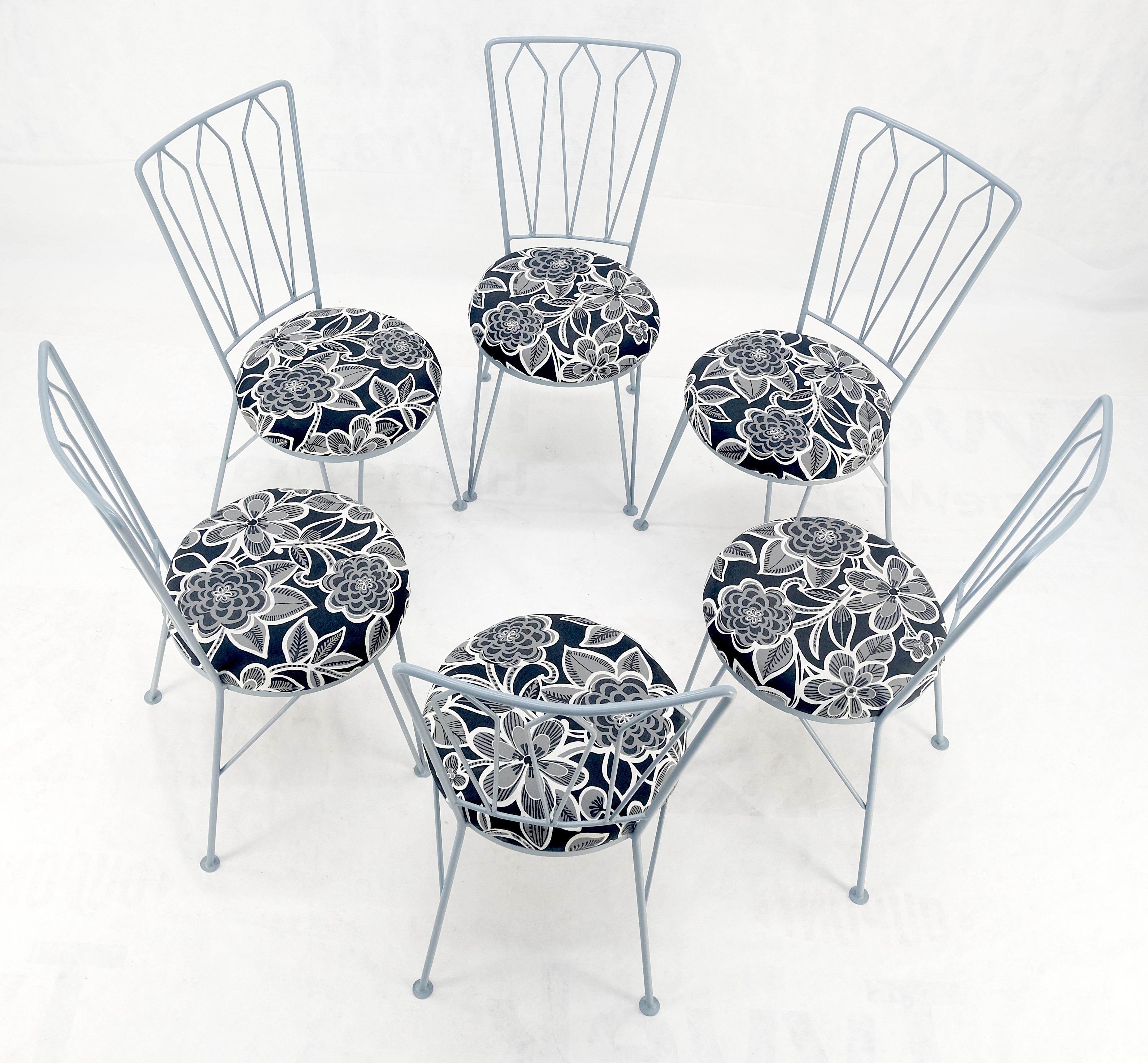 Painted Set 6 Redone Woodard Mid Century Modern Steel Dining Chairs New Upholstery MINT For Sale