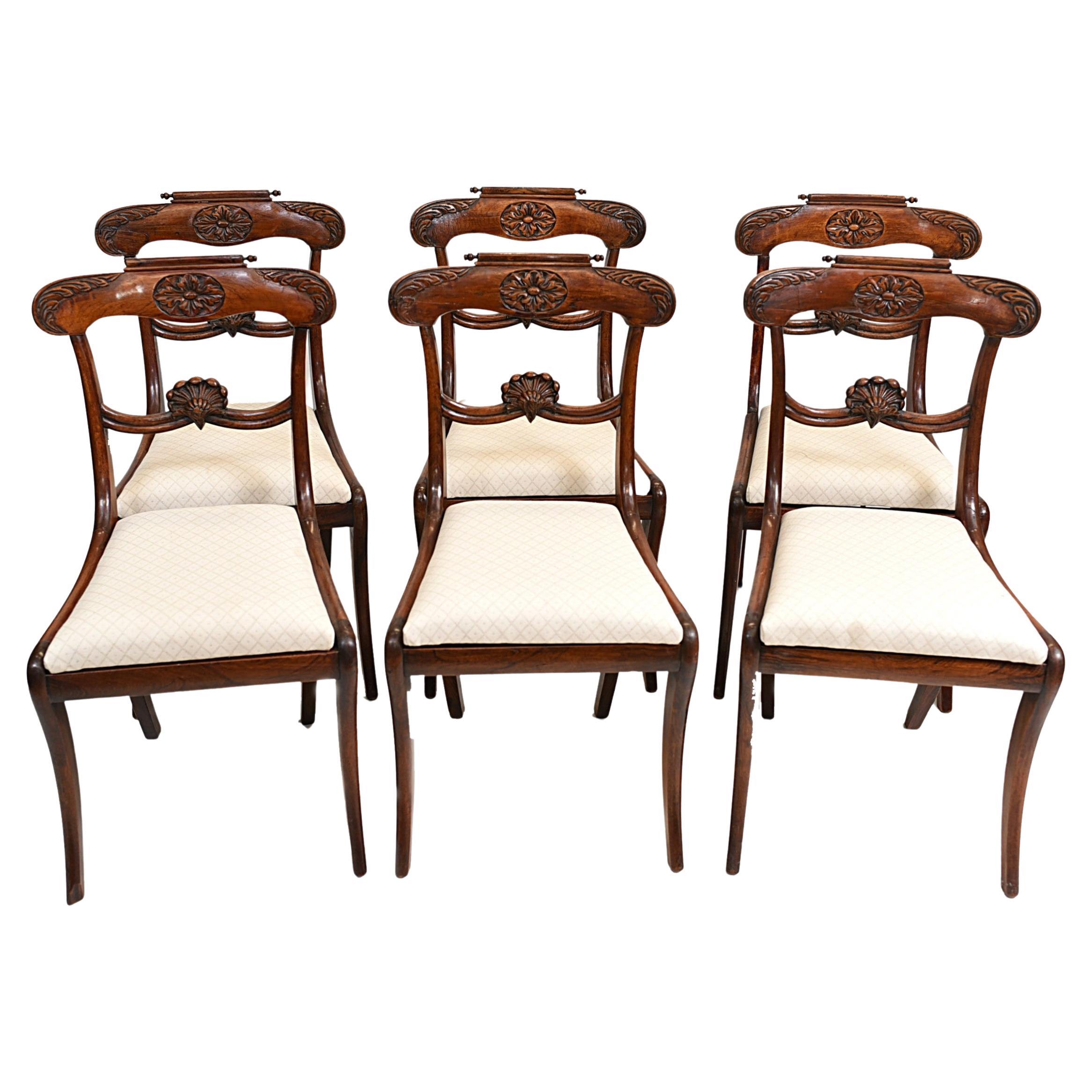 Ensemble de 6 chaises de salle à manger Regency en bois de rose 1810