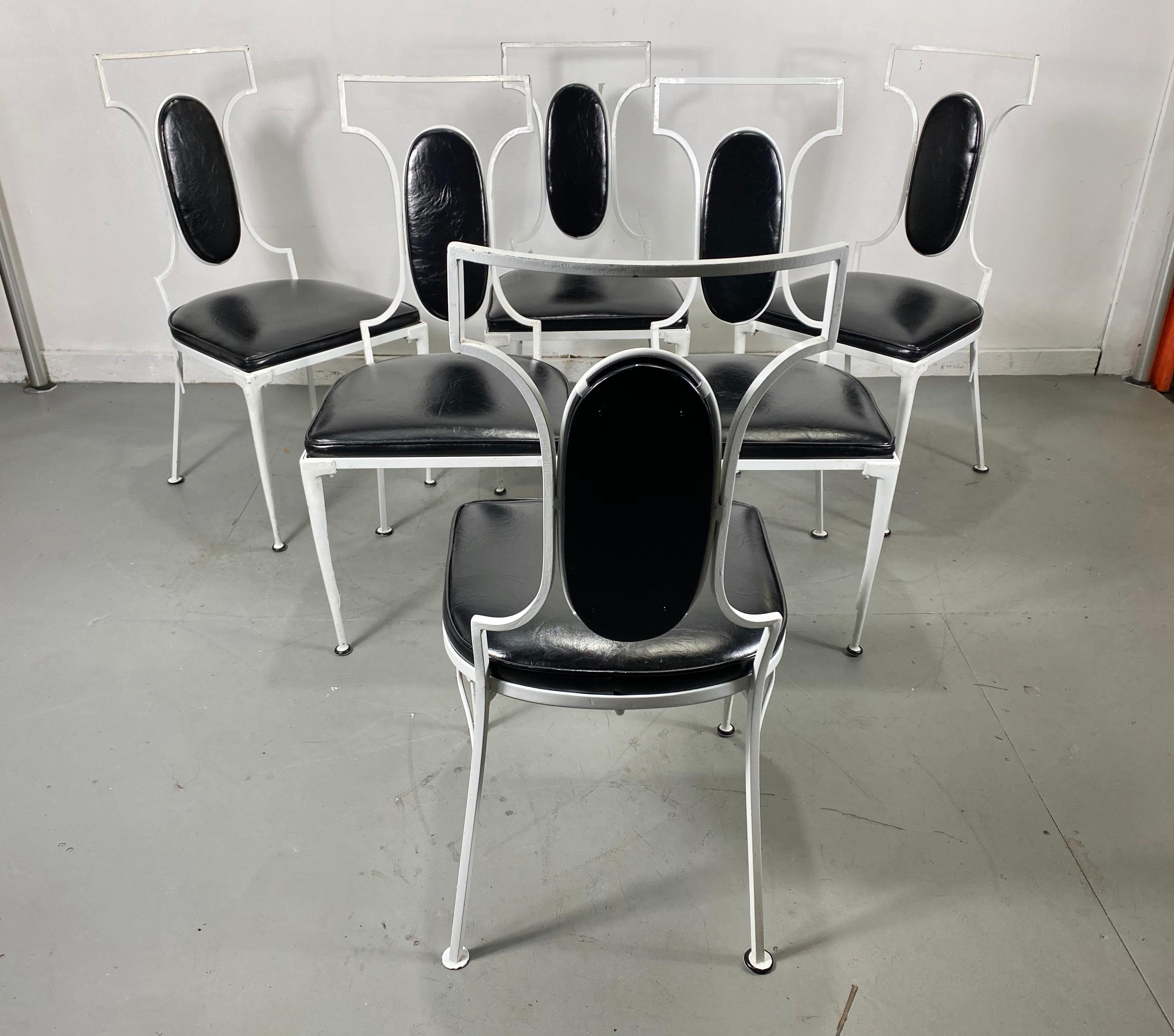 Hollywood Regency Ensemble de 6 chaises de salle à manger de style Régence moderne en fer et aluminium coulé, jardin  en vente