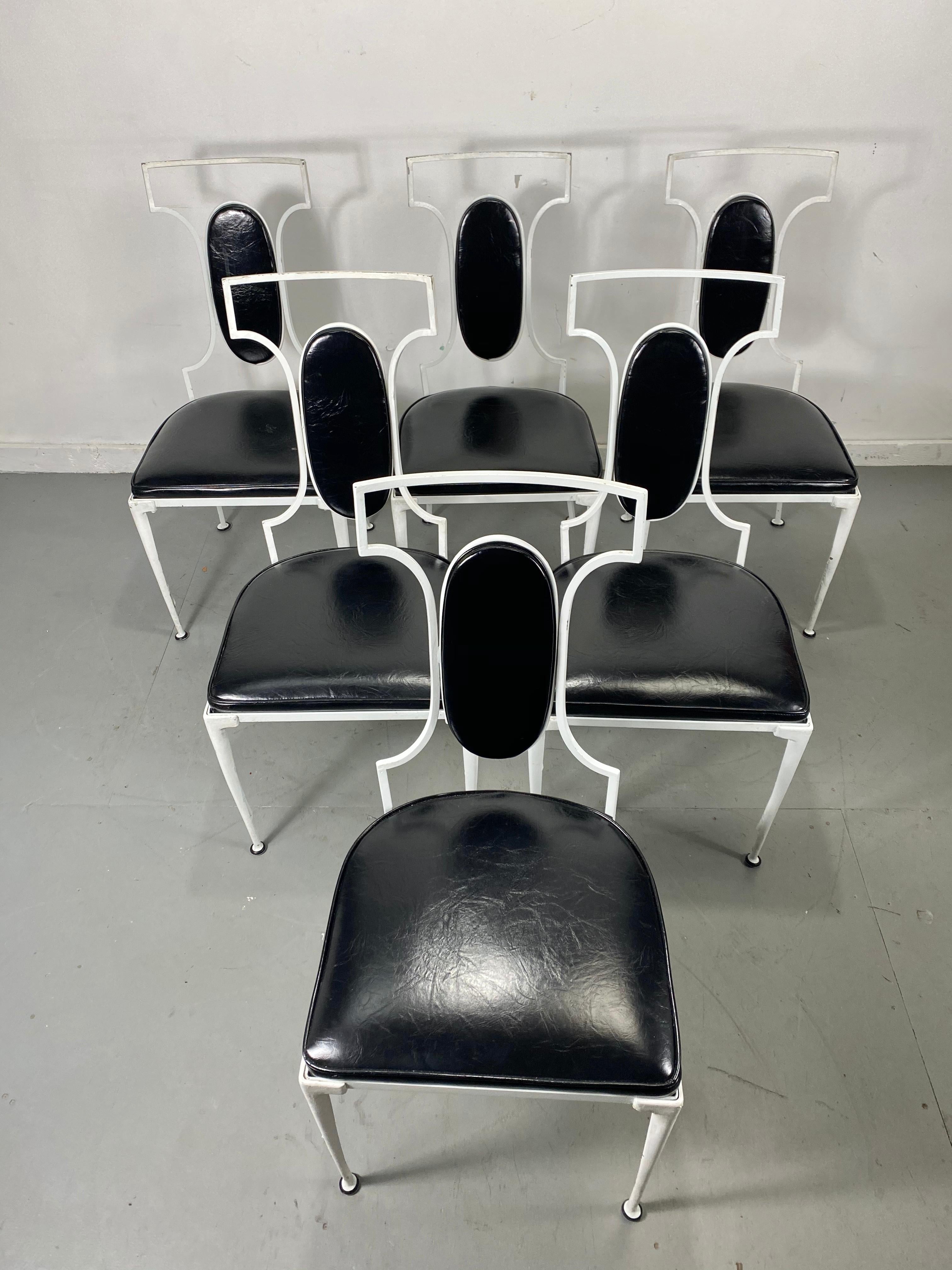 Tissu d'ameublement Ensemble de 6 chaises de salle à manger de style Régence moderne en fer et aluminium coulé, jardin  en vente