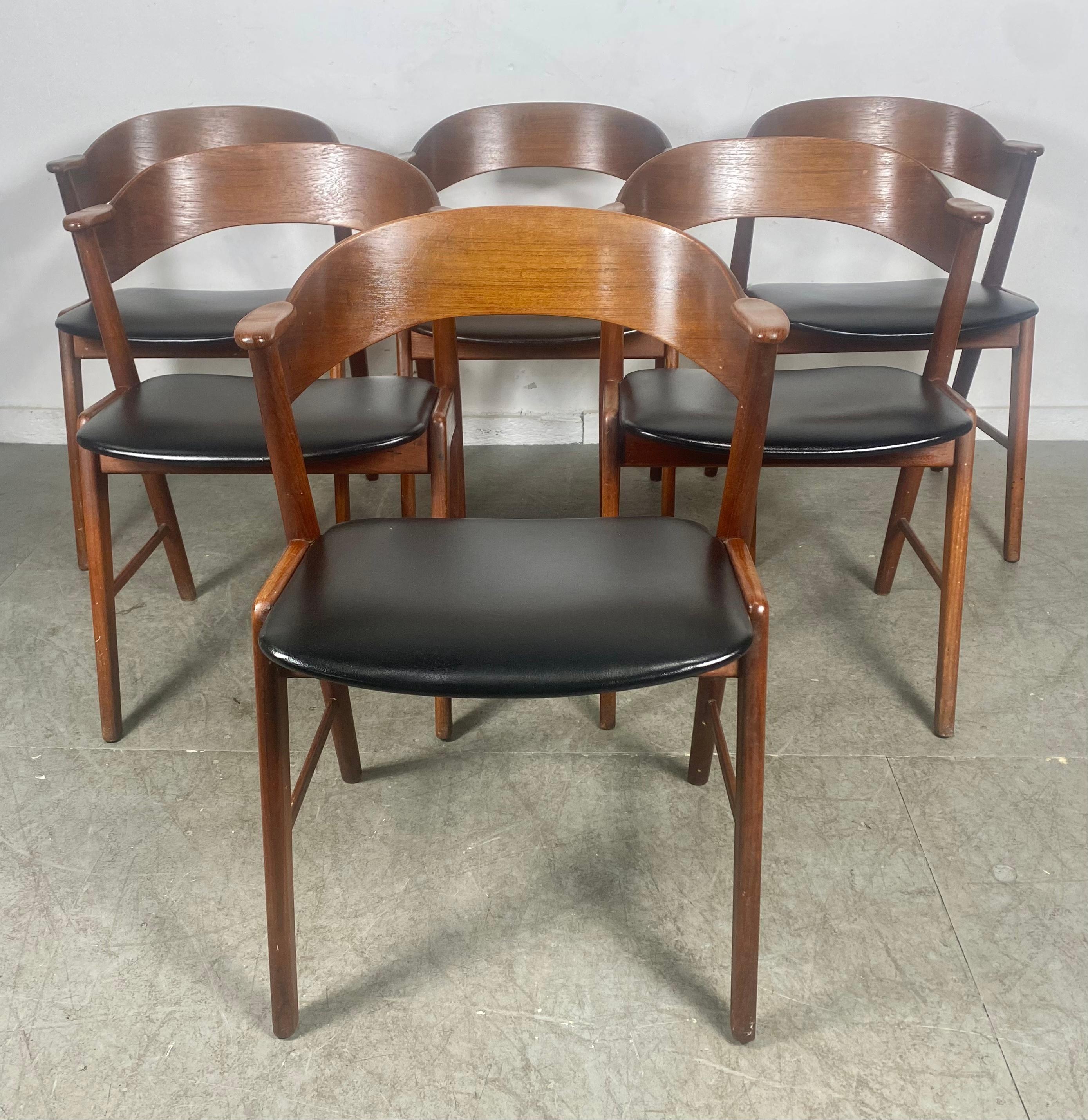 Set 6 Sculptural Teak Dining Chairs by Kai Kristiansen for K.S.Moblier / Denmark In Good Condition In Buffalo, NY