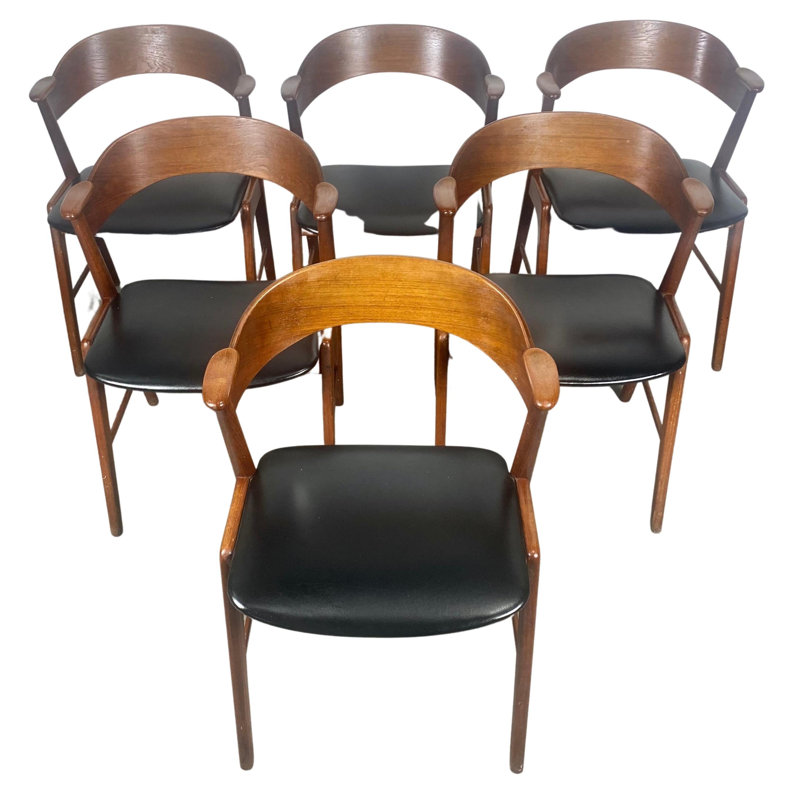 Set 6 Sculptural Teak Dining Chairs by Kai Kristiansen for K.S.Moblier / Denmark