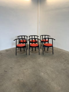 Set 6 sedie di piero de martini per cassina in tessuto rosso e struttura nera