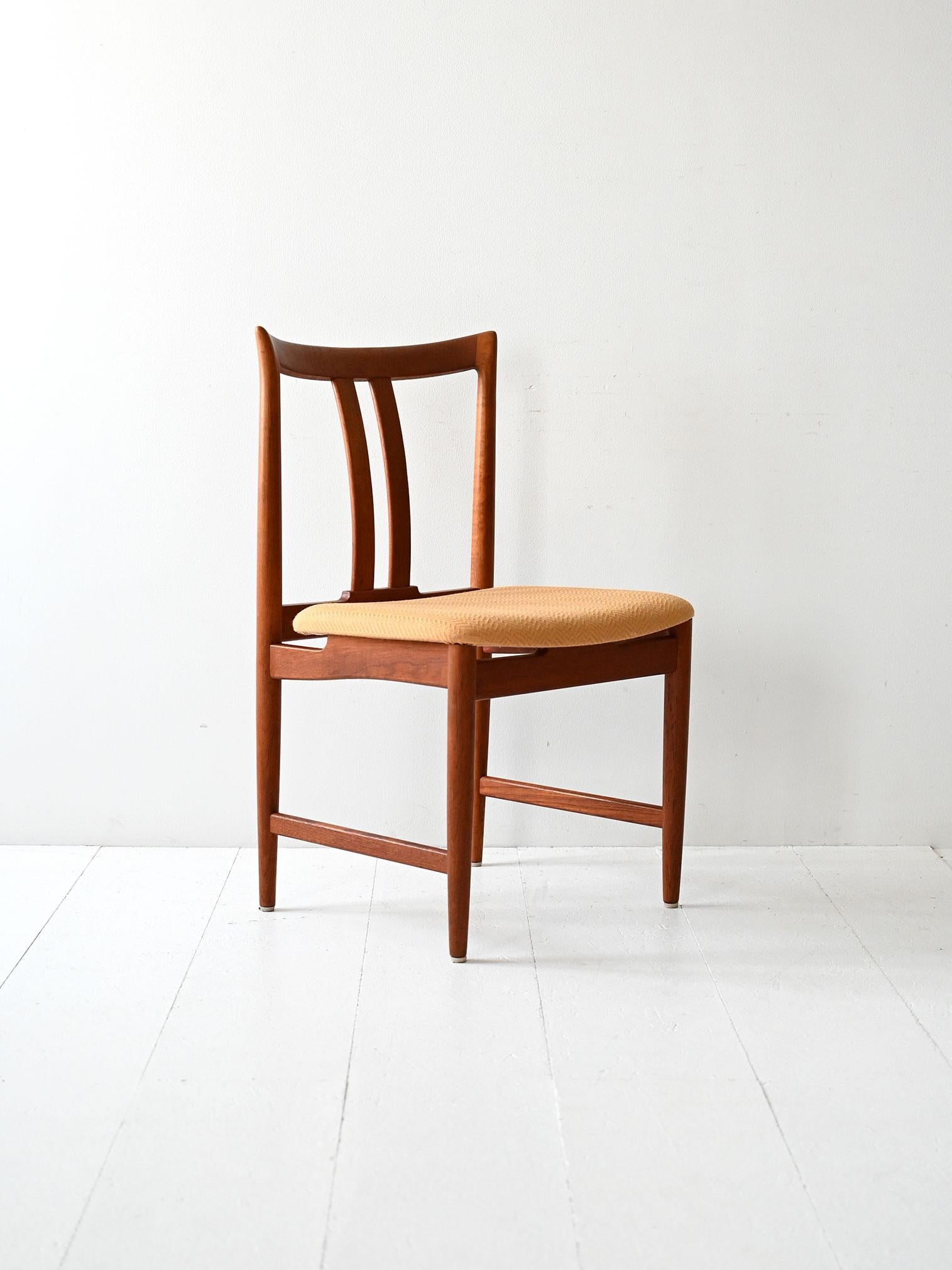 Mid-20th Century Set of 6 Scandinavian teak chairs with yellow seat For Sale