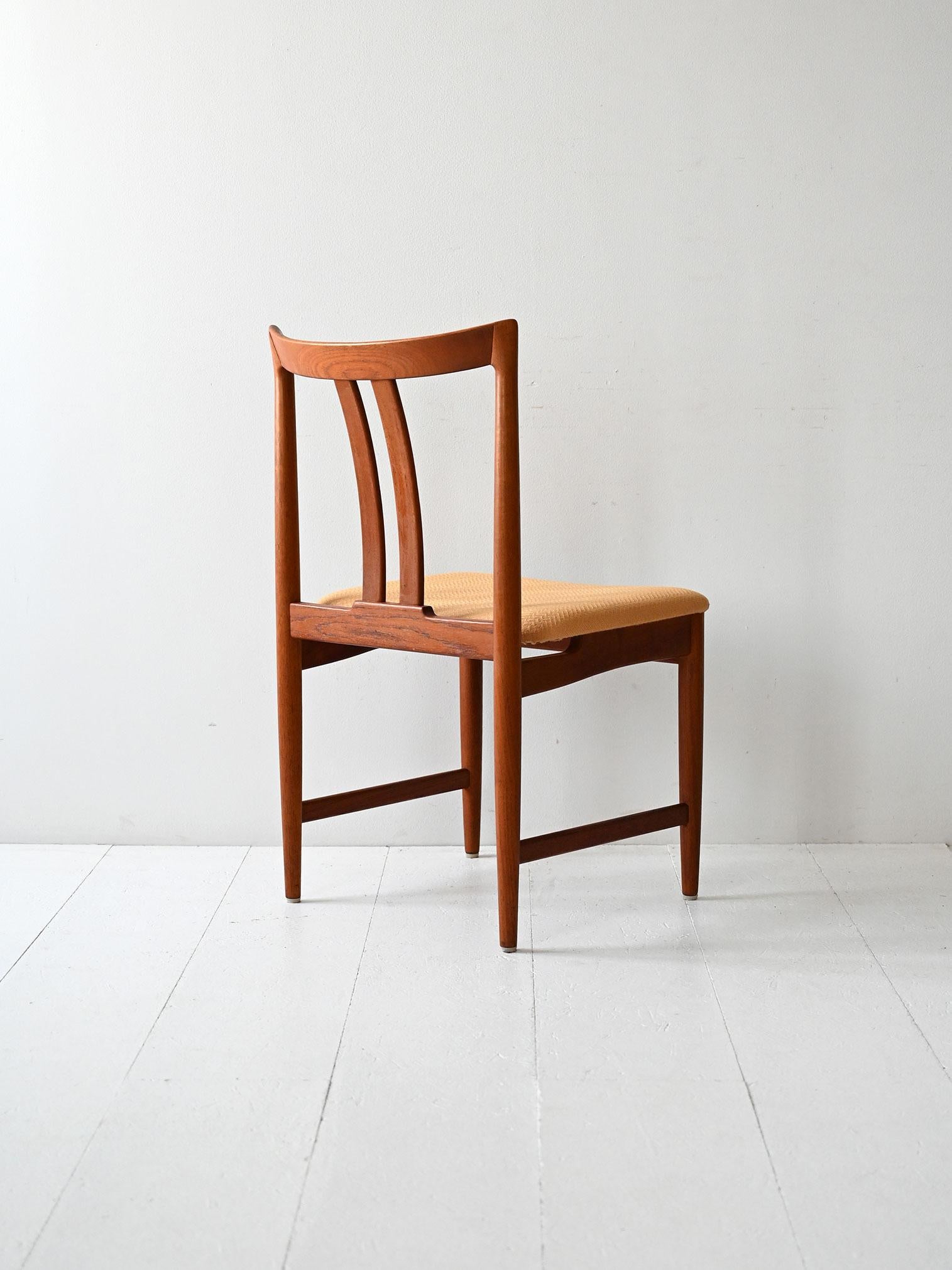 Teak Set of 6 Scandinavian teak chairs with yellow seat For Sale