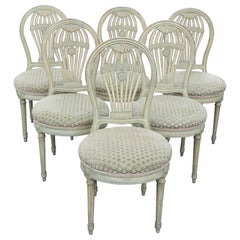 Set 6 Signed Maison Jansen Balloon Back Carved Green Painted Dining Chairs