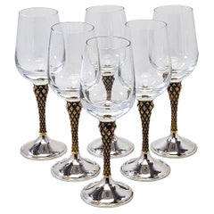 Set 6 Silver Gilt & Glass Wine Glasses Anthony Elson for Asprey 1976 / 77 Boxed