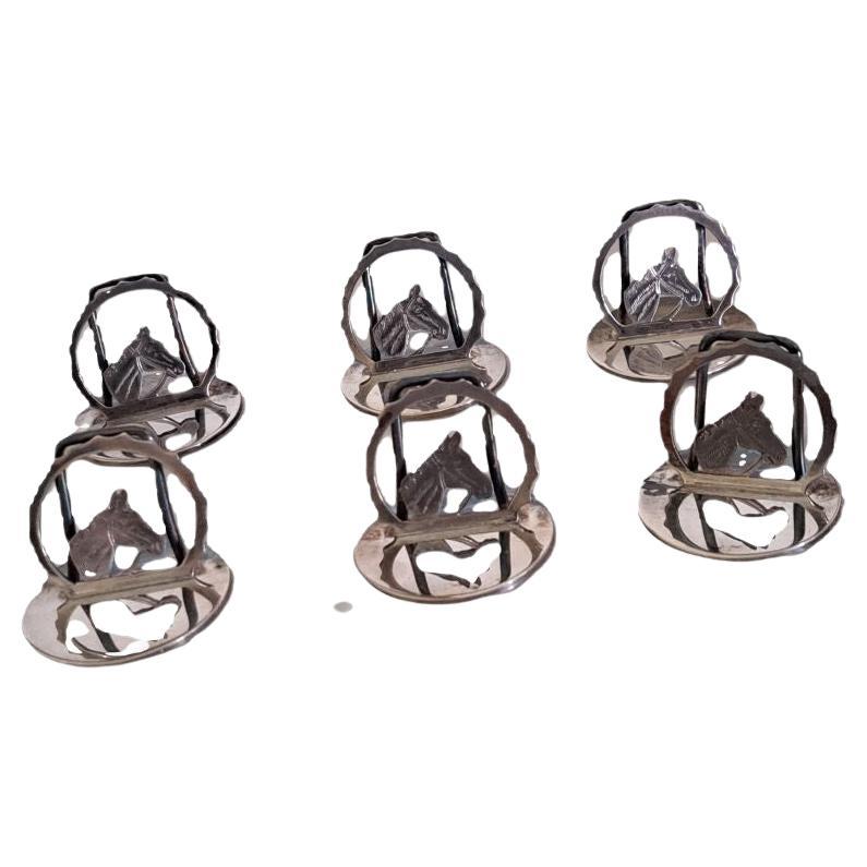 set di 6 segnaposti in argento a forma di testa di cavallo