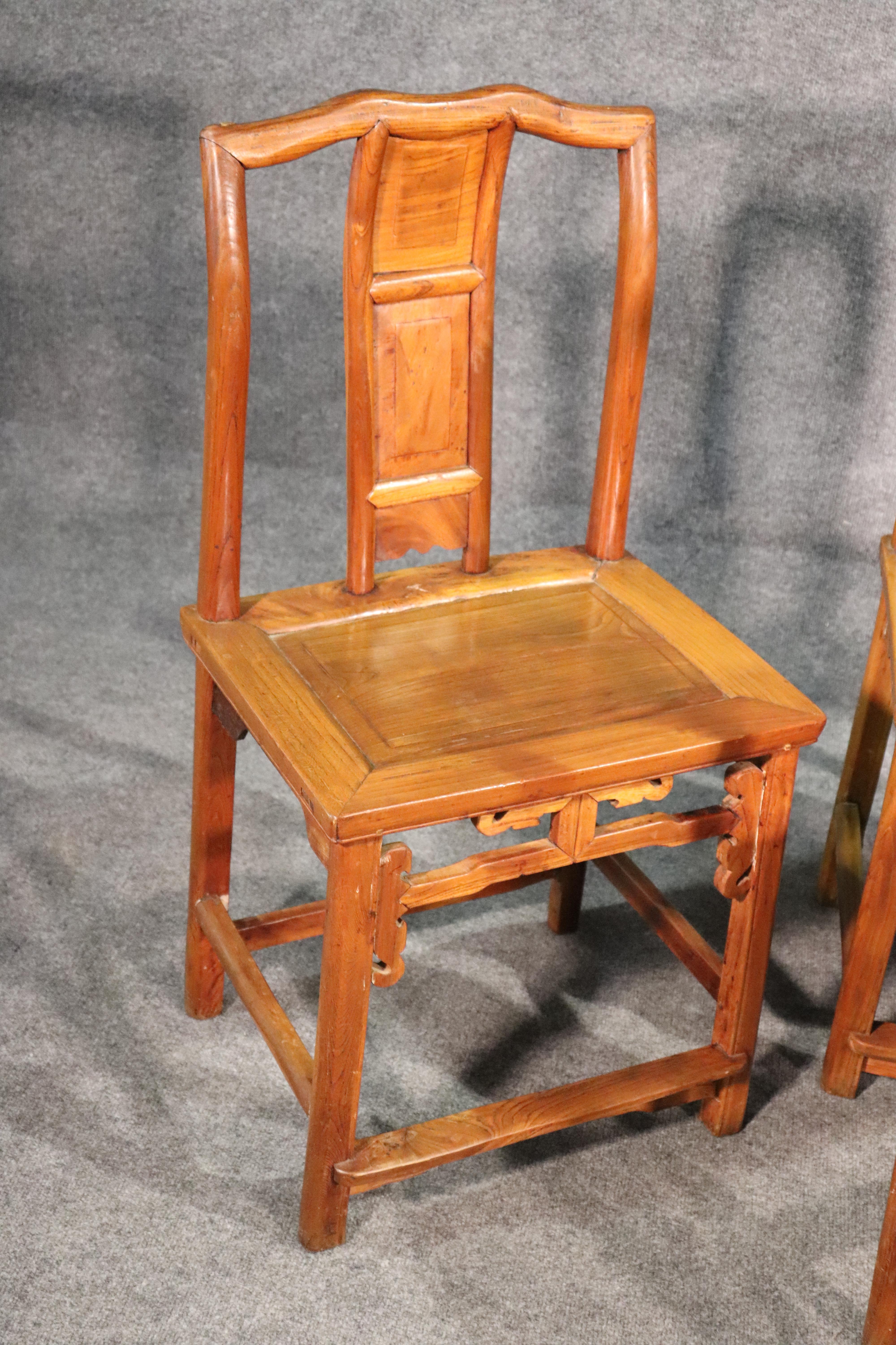 Chinese Export Set of 6 Six Asian Tan Su Style Chinese Camphor Wood Dining Chairs, circa 1890s