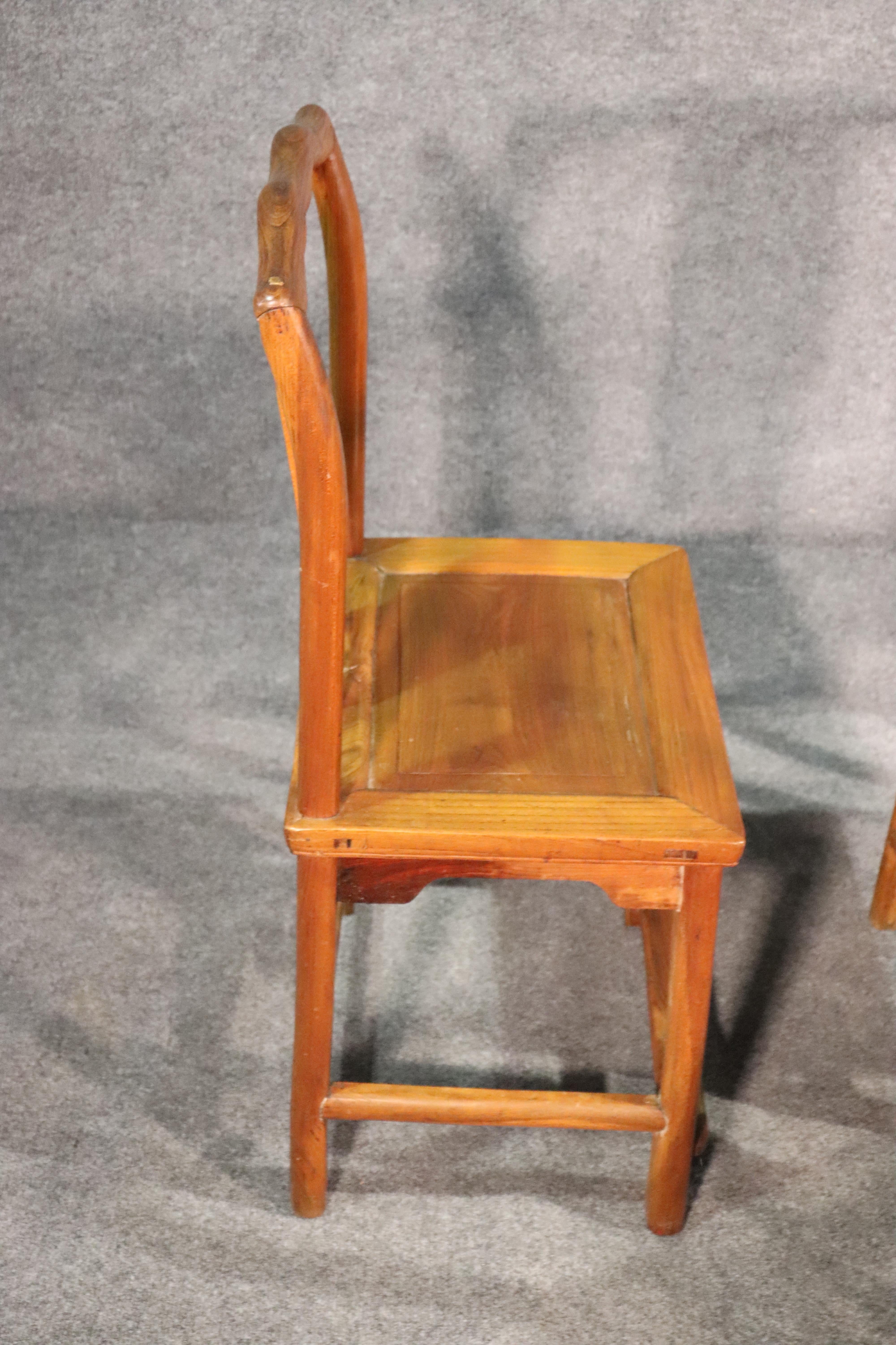 Set of 6 Six Asian Tan Su Style Chinese Camphor Wood Dining Chairs, circa 1890s In Good Condition In Swedesboro, NJ