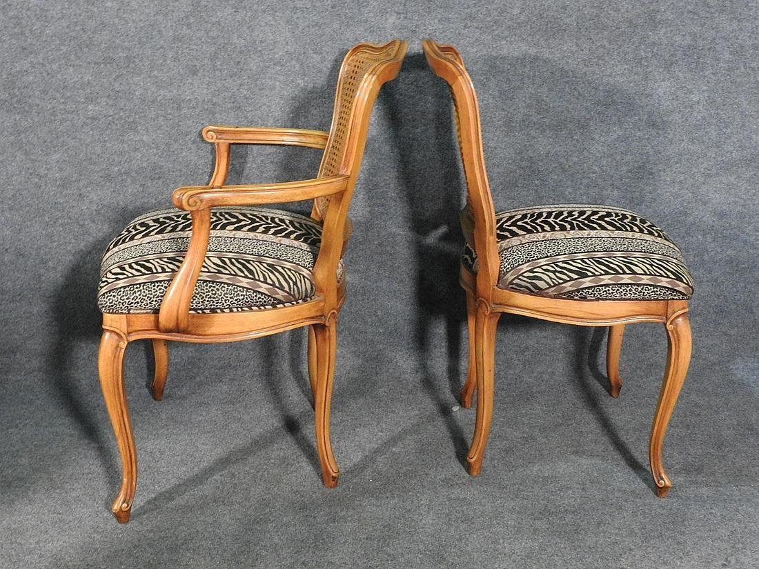 Walnut Set 6 Six French Cane Back Upholstered Seat Louis XV Dining Chairs