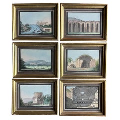Set 6 Small Antique 19th Century Italian Grand Tour Gouache Watercolor Paintings