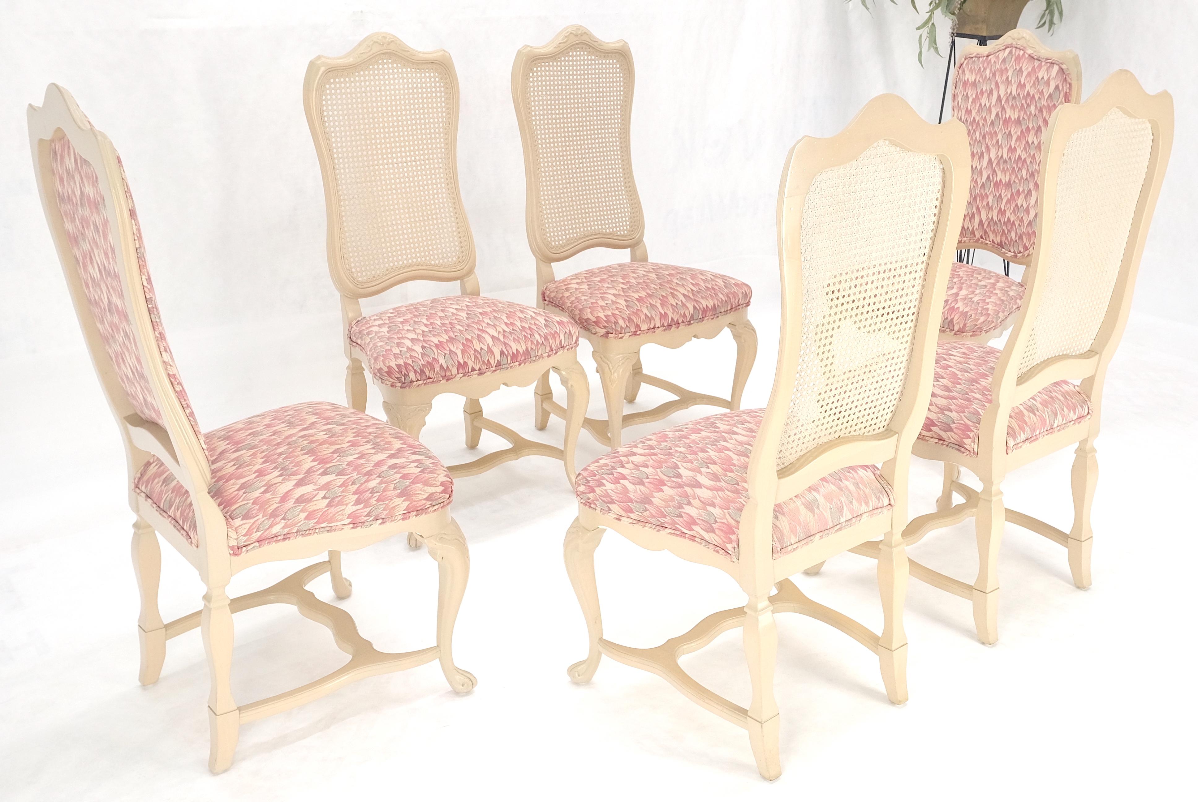 Juego 6 Respaldo Alto Grueso Lacado Crema Tallado Francés  Sillas de comedor Camillas MINT Estadounidense en venta