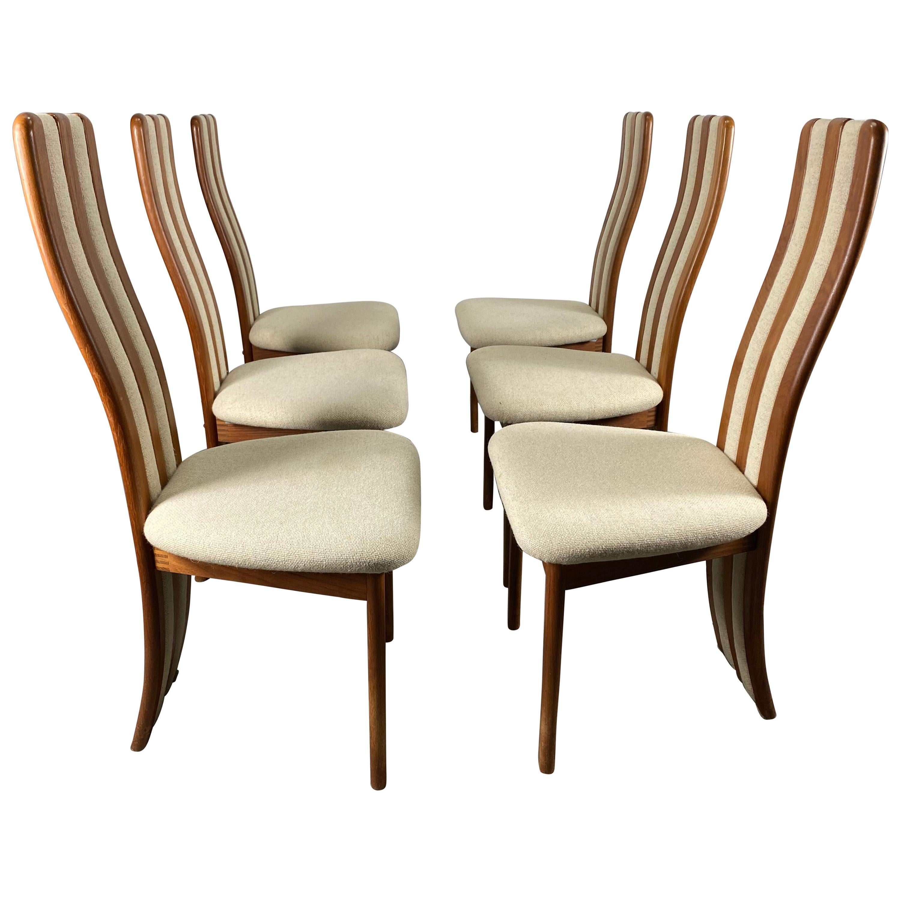Set of 6 Teak and Fabric High Back Dining Chairs by Korup Stolefabrik / Denmark