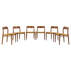 Set 6 Teak and Paper Cord Dining Chairs by Niels O. Moller, Model 75
