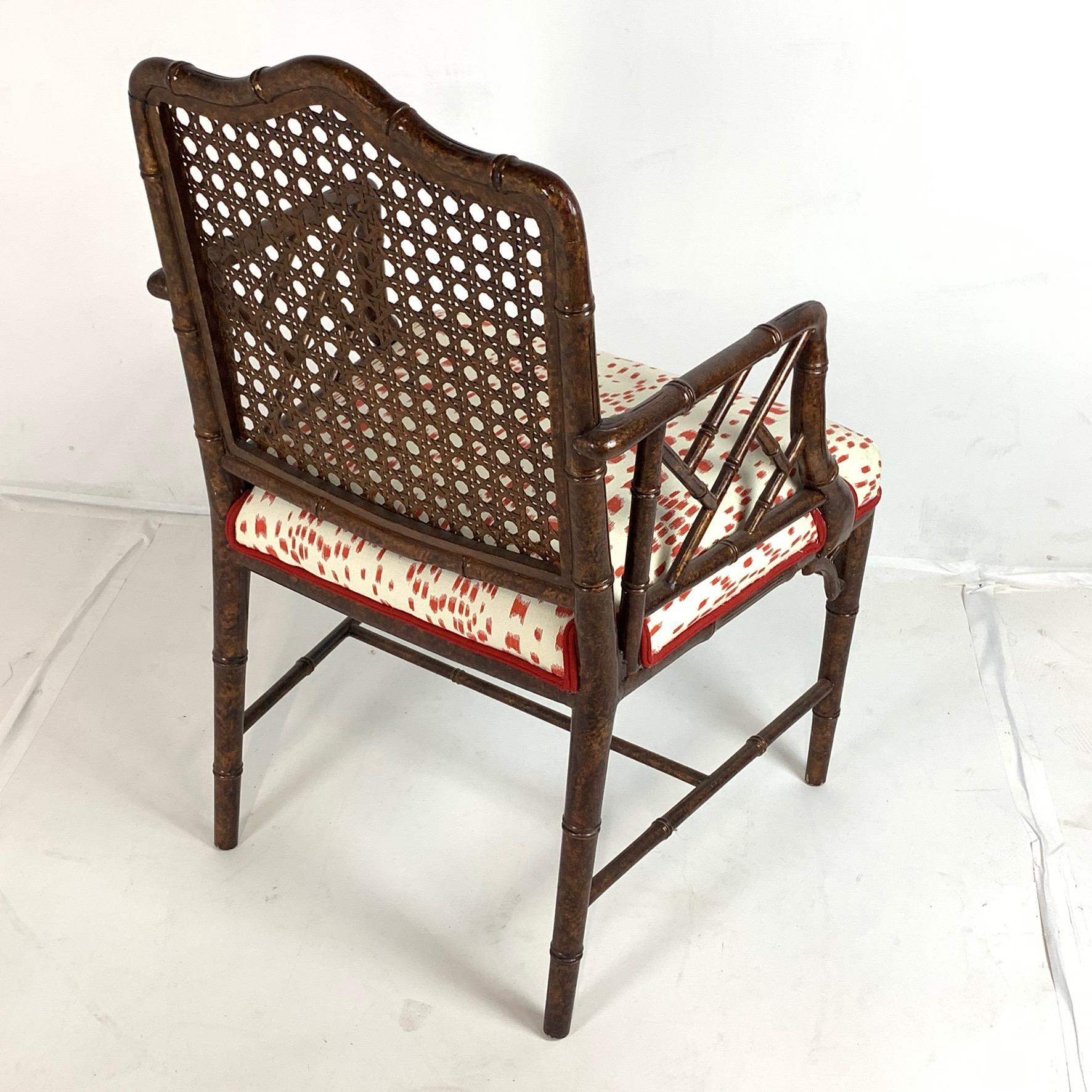 Set of 6 Upholstered Faux Bois Bamboo Chinese Chippendale Cane Dining Chairs 3