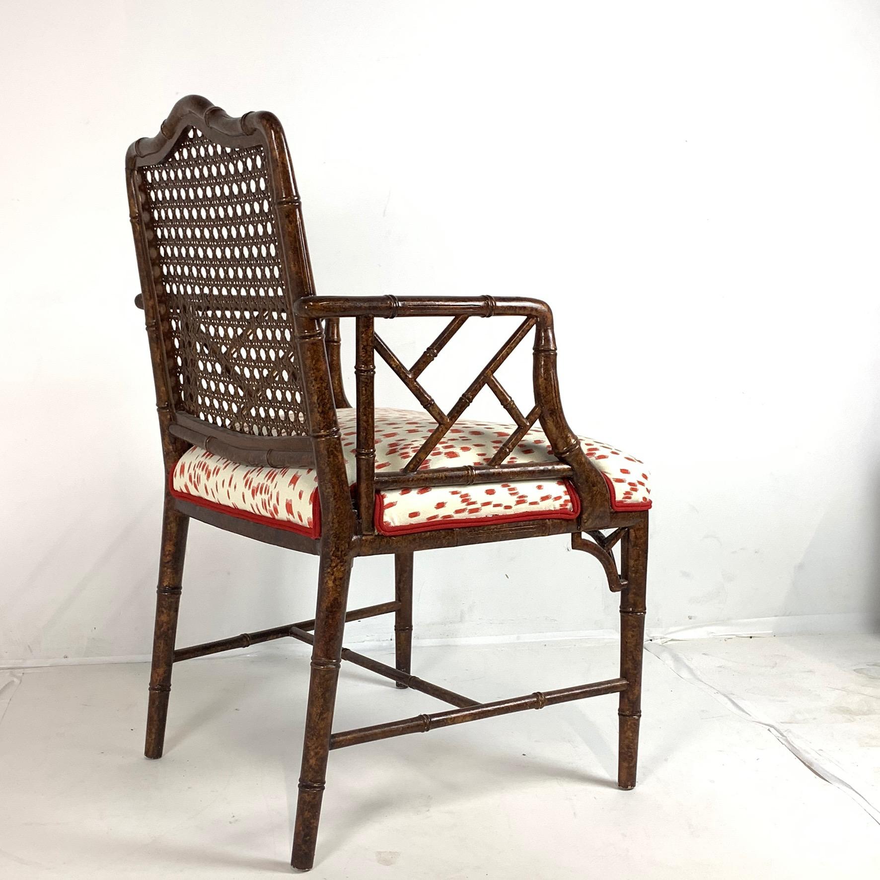 Set of 6 Upholstered Faux Bois Bamboo Chinese Chippendale Cane Dining Chairs 4