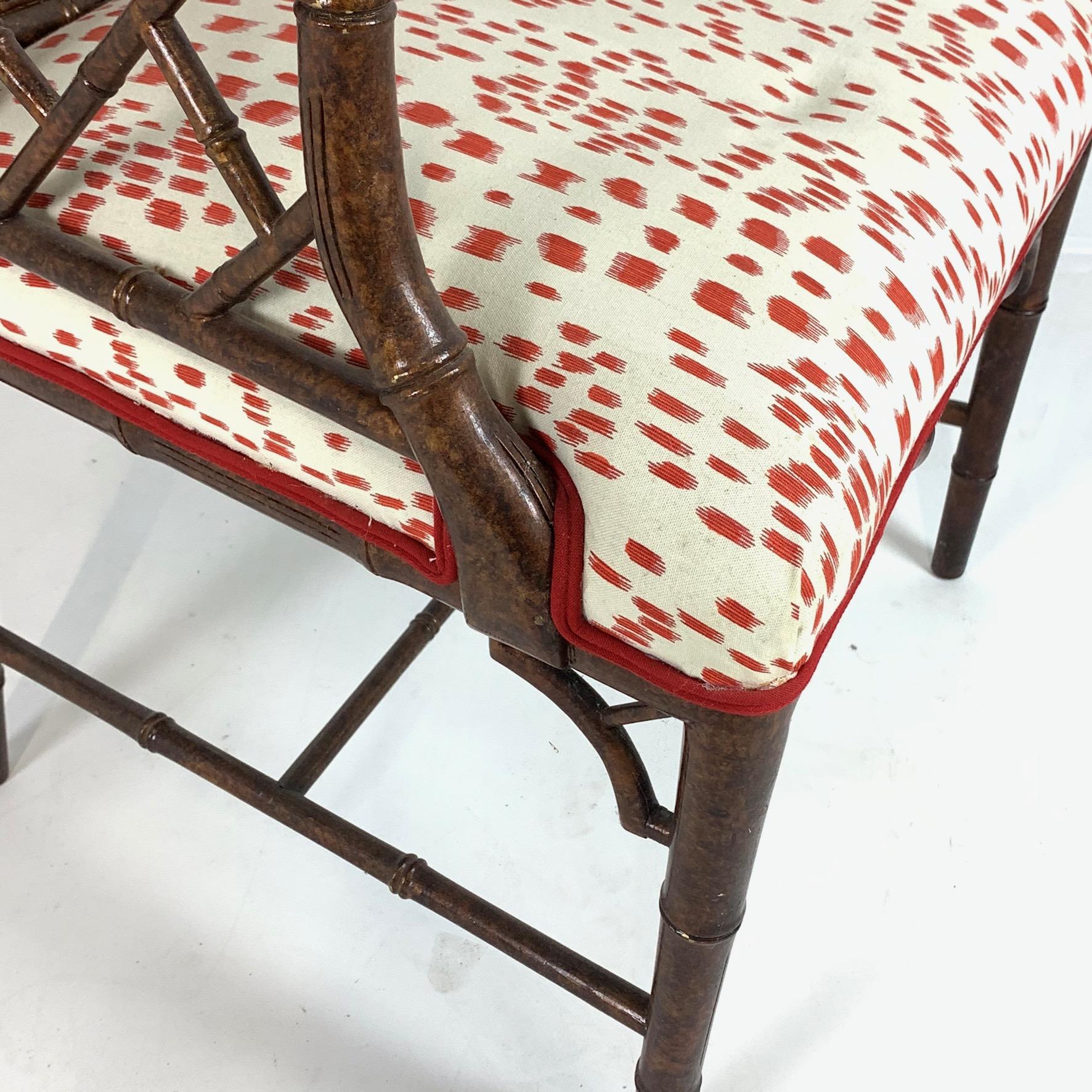 Set of 6 Upholstered Faux Bois Bamboo Chinese Chippendale Cane Dining Chairs 2