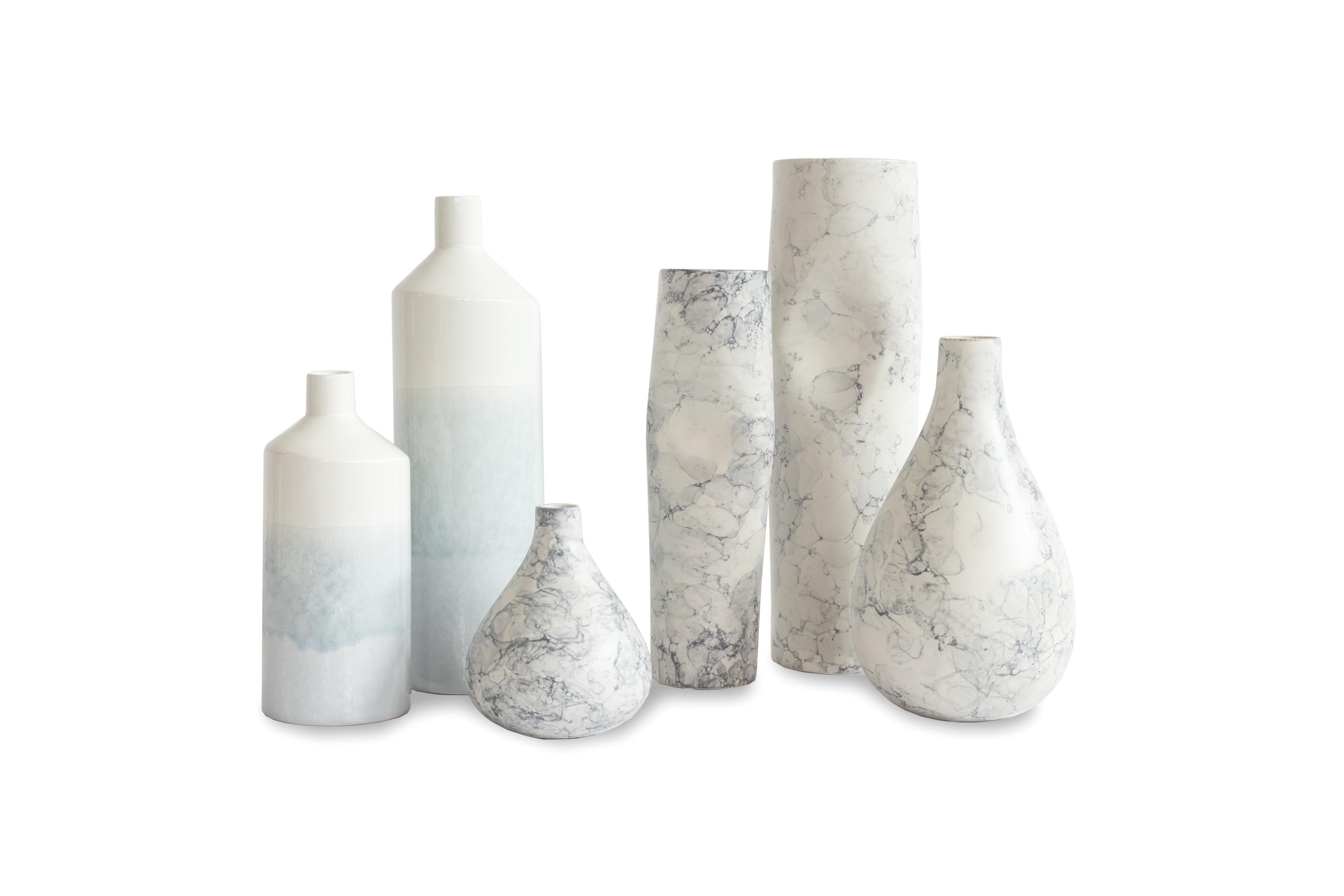 Set/6 Ceramic Vases, White & Blue, Handmade in Portugal by Lusitanus Home For Sale 1